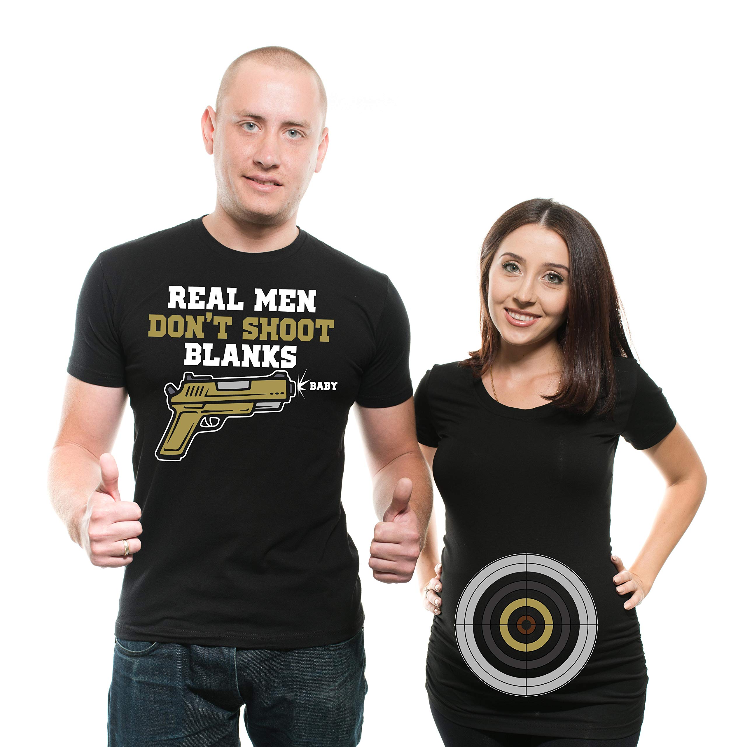 Funny Maternity Shirts for Couples - 'Shooting Blanks' Pregnancy Tee for New Dad & Mom - Perfect for Baby Showers & Gender Reveal Parties