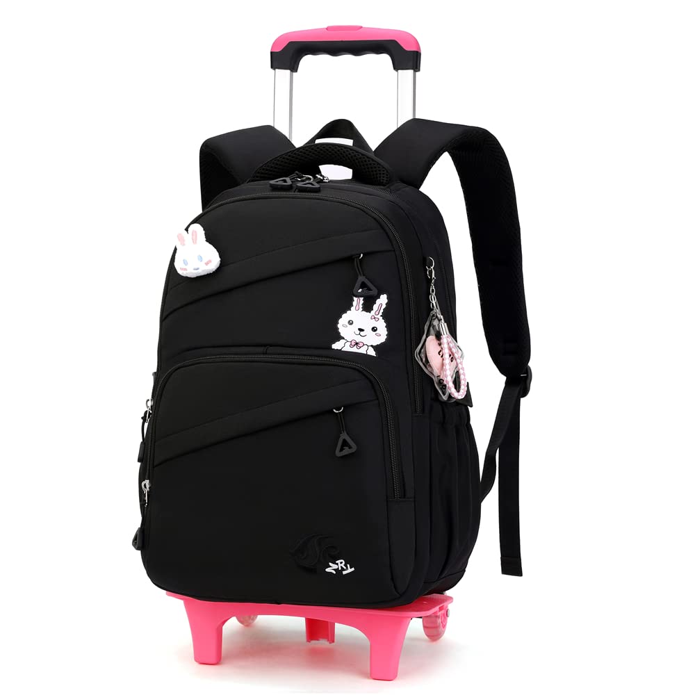 Rolling Backpack for Girls - Wheeled School Book Bag with Extendable Handle for Elementary & Middle School Students, Durable Travel Luggage for Kids - Perfect for School, Commuting, and Family Trips