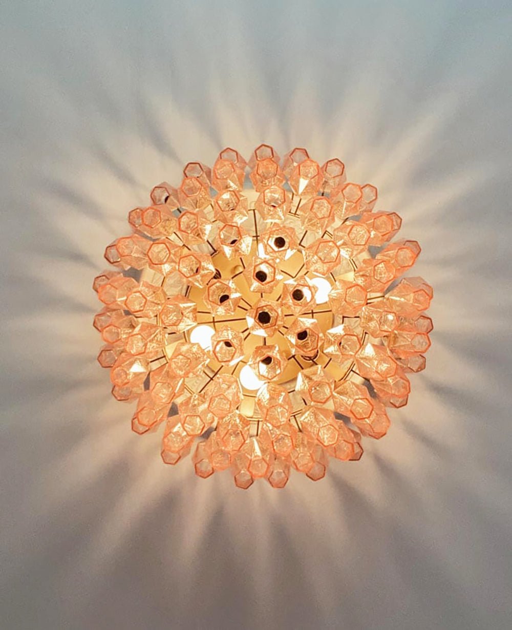 Murano Rhombus Pink Glass Ceiling Lamp - Handcrafted Italian Glass Pendant Light for Dining Room, Bedroom & Living Room Decor
