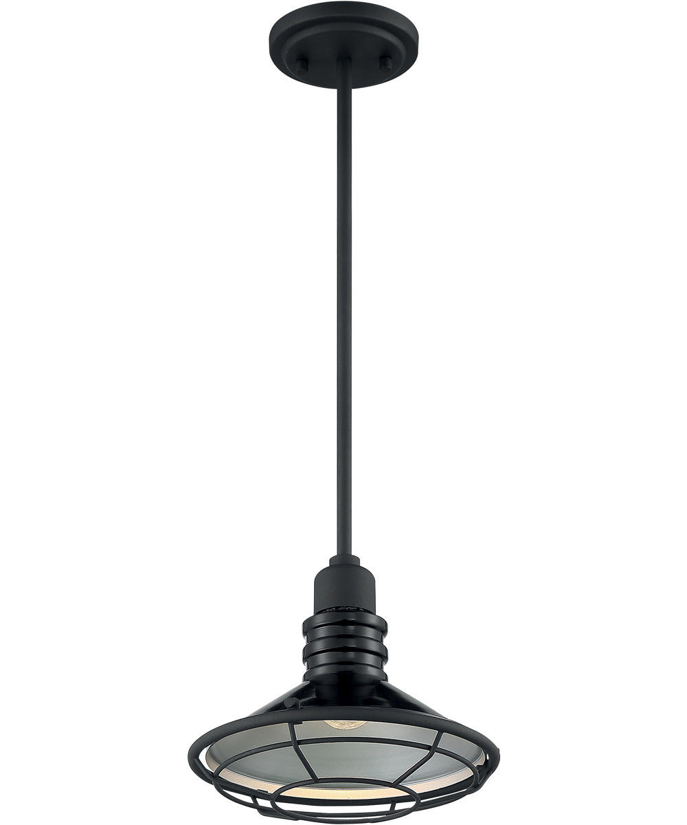 10W Blue Harbor 1-Light Pendant Light Fixture - Gloss Black & Silver Finish - Perfect for Kitchen Island, Dining Room, or Entryway Lighting