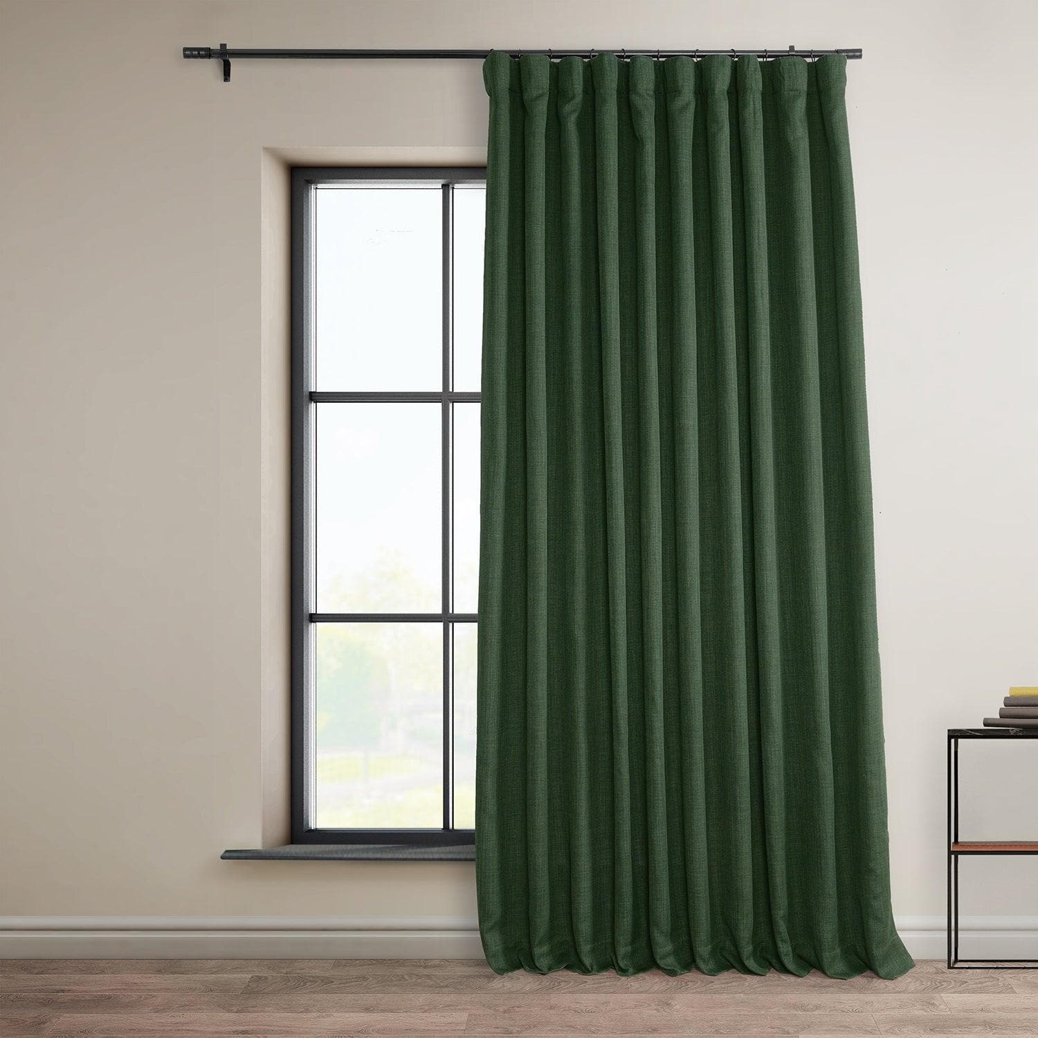 Key Green Extra Wide Textured Faux Linen Blackout Curtains for Bedroom & Living Room - Noise Reducing Thermal Insulated Window Drapes for Home Decor
