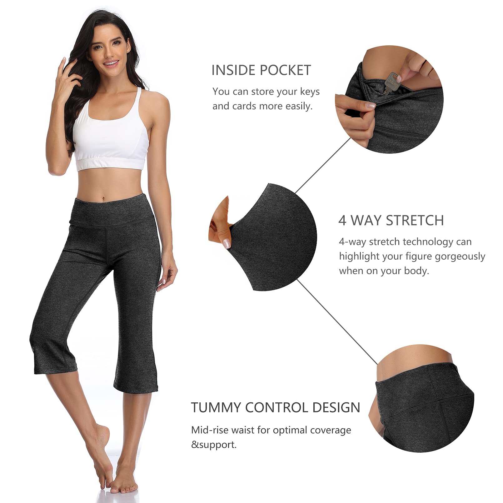 DAYOUNG Women's Bootcut Yoga Pants - High Waist Tummy Control Workout Leggings with 4-Way Stretch for Gym, Running & Everyday Wear