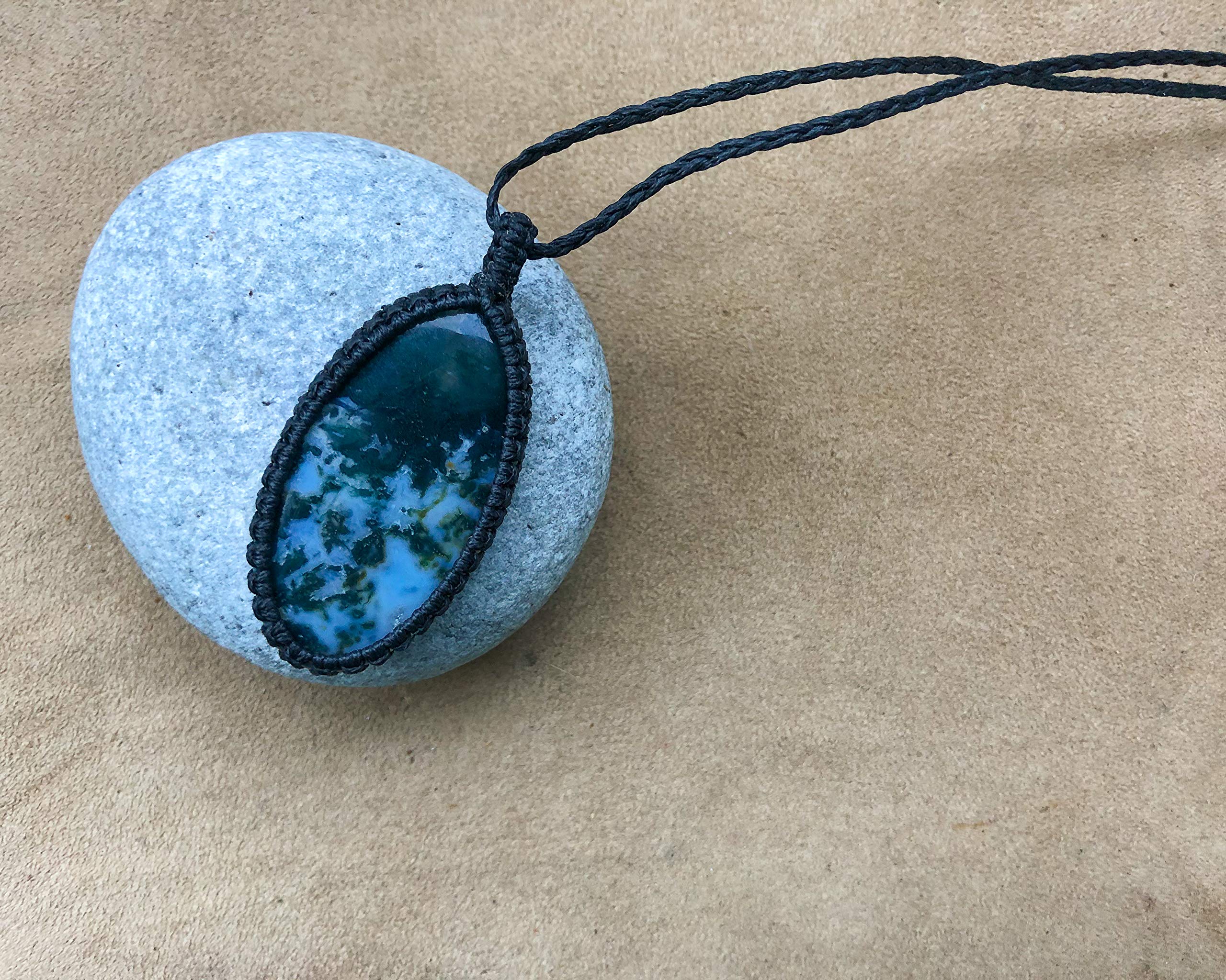 Handmade Moss Agate Macrame Necklace - Large Oval Green Stone Pendant for Women, Boho Jewelry Gift for Her, Perfect for Yoga, Meditation & Spiritual Healing