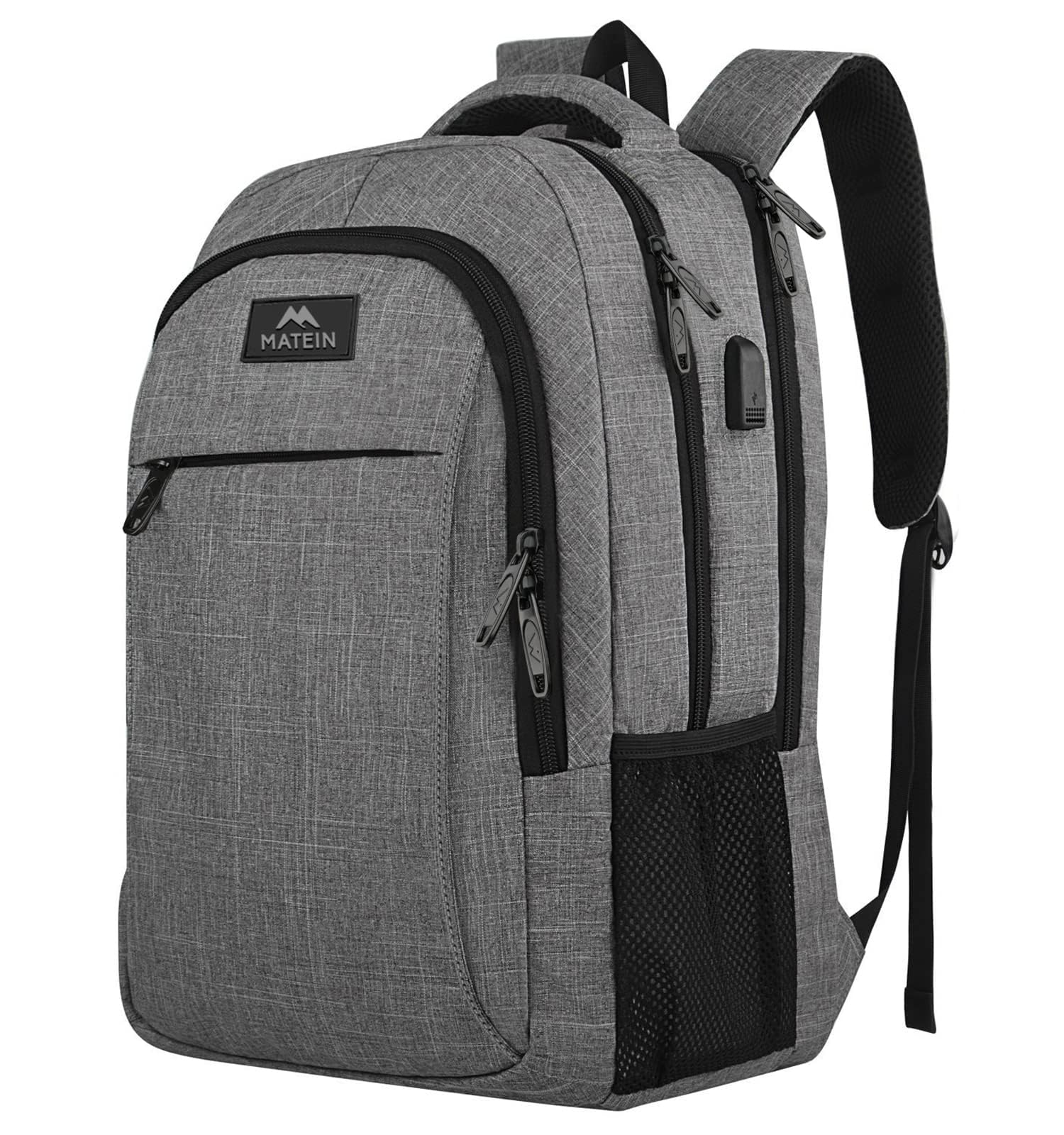 Matein Anti-Theft Travel Laptop Backpack with USB Charging Port - Water Resistant Business & College Backpack Fits 15.6 Inch Notebook - Perfect for Commuting, School & Work (Grey)