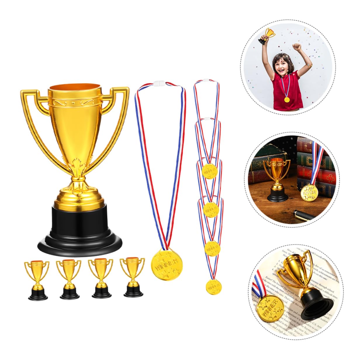CANIGHT 10PCS Plastic Gold Cup Toys - Mini Reward Medals & Trophies for Kids - Perfect for Birthday Parties, Classroom Rewards & Sports Events