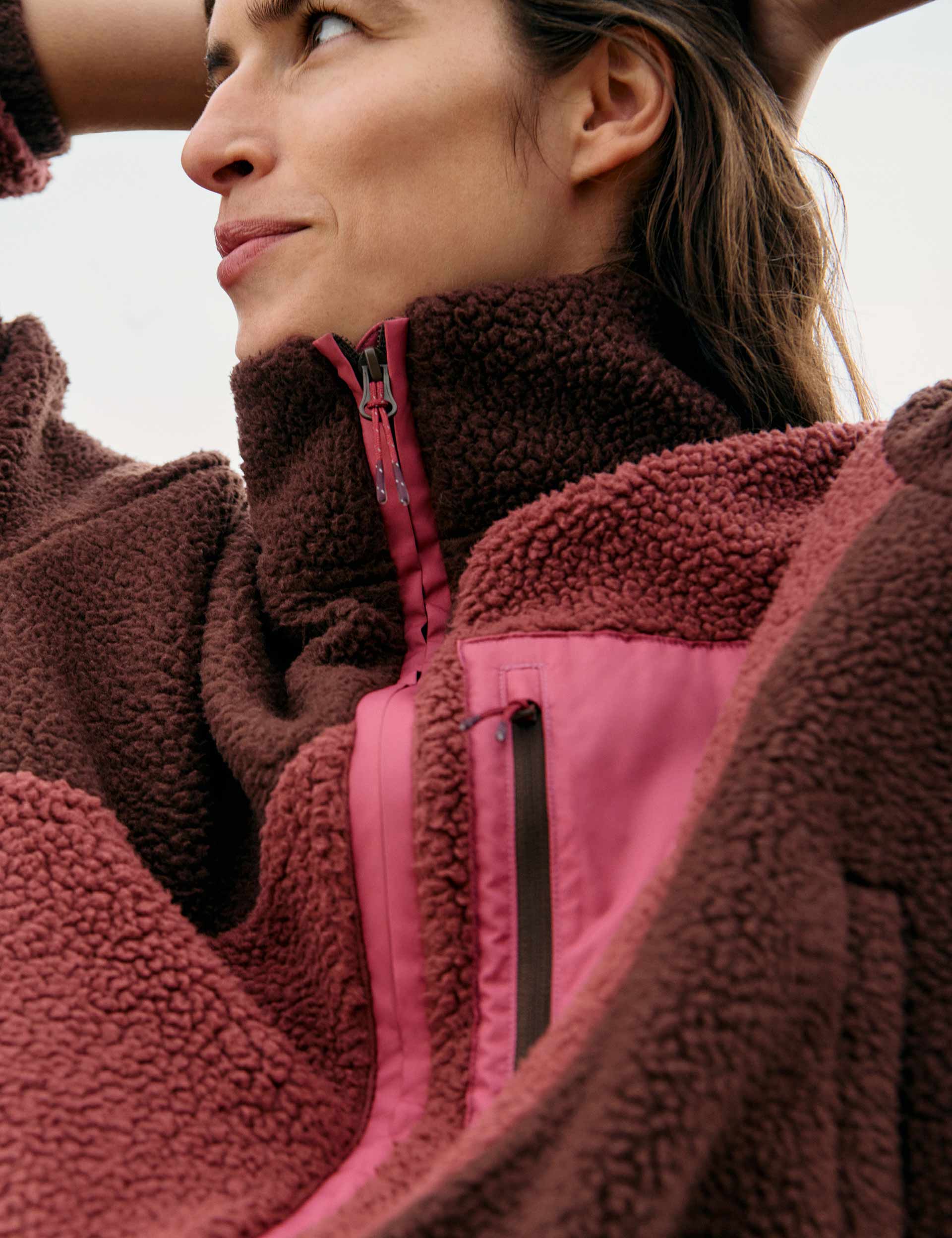 Borg Zip Up Funnel Neck Fleece Jacket for Men & Women | Soft Warm Winter Pullover | Dark Chocolate Brown | Outdoor Hiking & Casual Wear