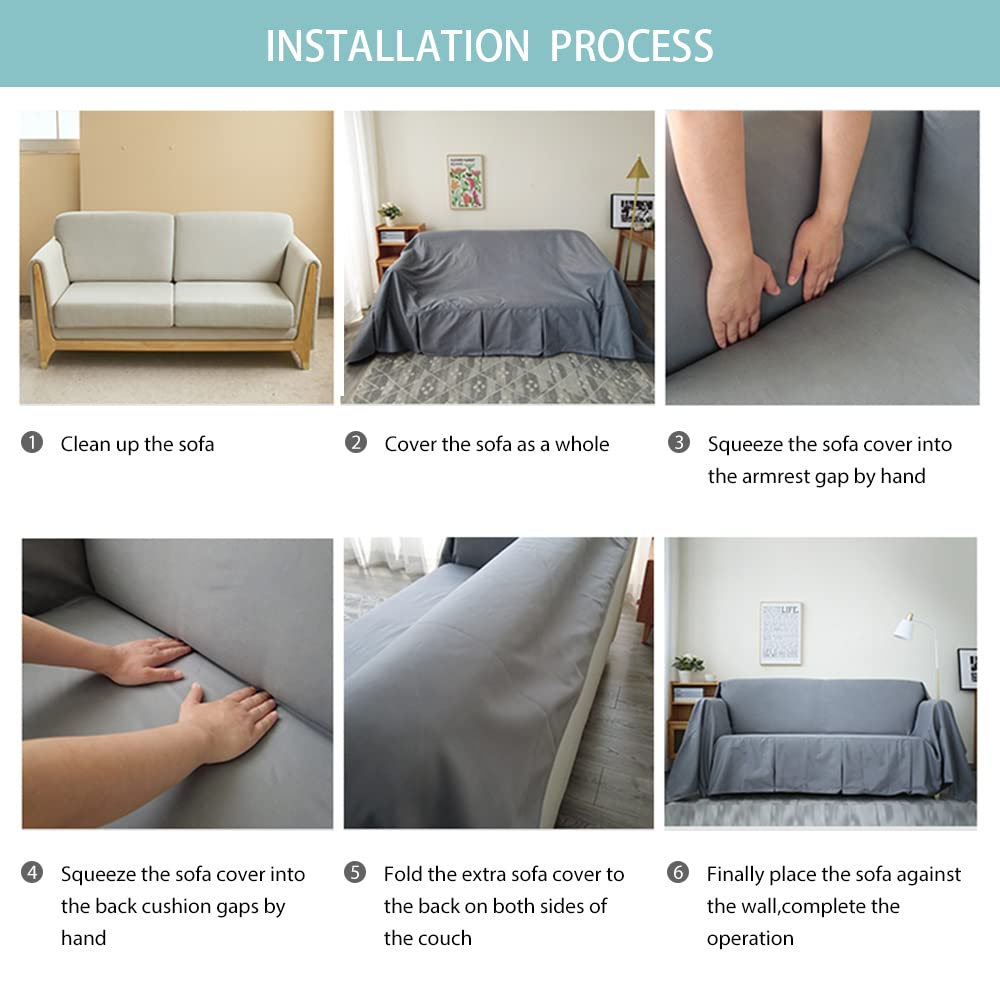 ROOMLIFE Grey Chenille Sofa Slipcover - 3 Cushion Couch Cover for Sectional, Loveseat & Recliner Chair (71