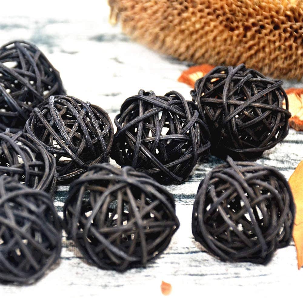 9 Pcs 3 Inch Wicker Balls - Natural Rattan Decorative Balls for Home Decor, DIY Vase Filler, Wedding Table Centerpiece, Nursery & Baby Room Décor - White, Black, Silver - Perfect for Boho, Farmhouse & Rustic Style Decorations