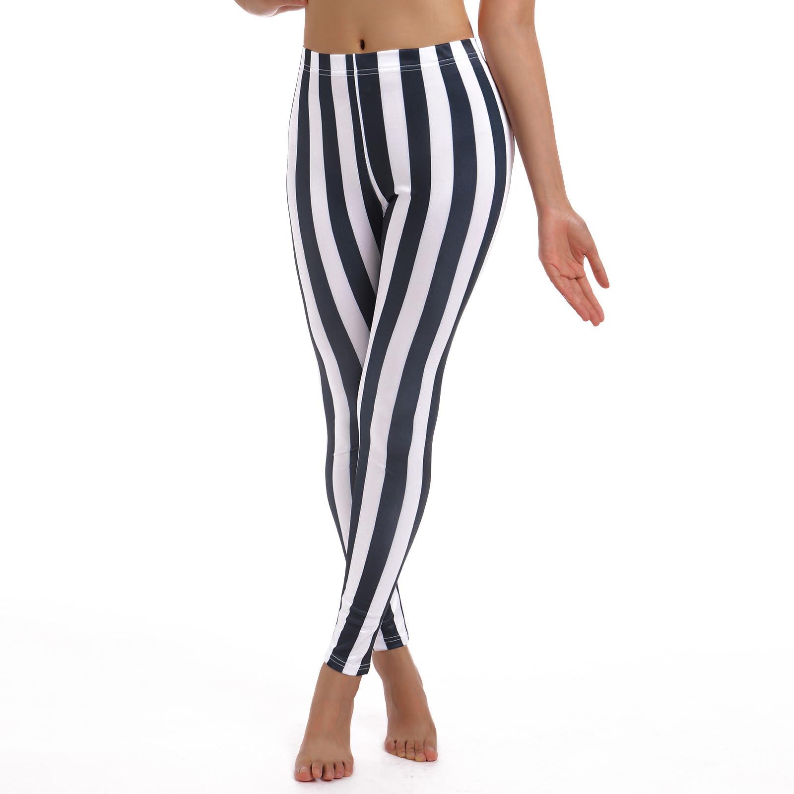 IMEKIS Women's Striped Leggings - High Waist Stretchy Tights for Halloween & Cosplay