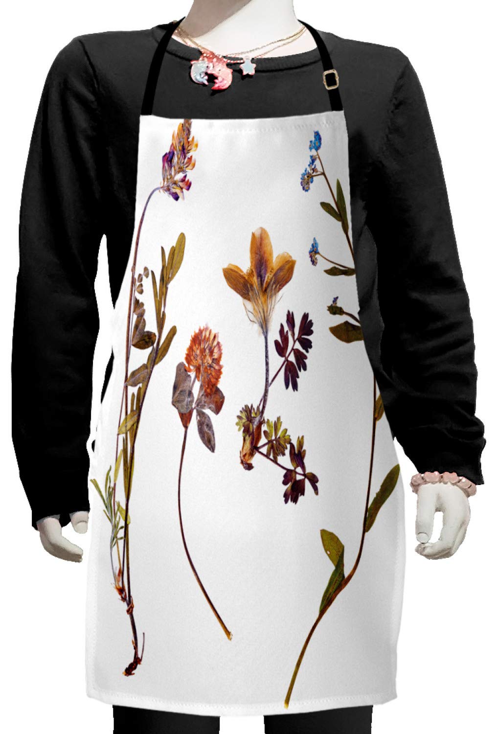 Ambesonne Floral Apron - Adjustable Small Bib Apron with Dried Flower Print (Lilacs, Daisies, Tulips) for Baking, Painting, Cooking & Gardening - Perfect Kitchen, Craft & Outdoor Gift