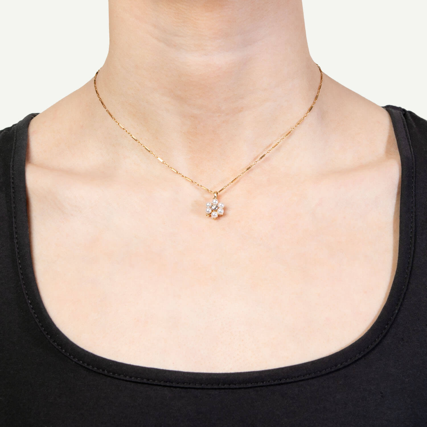 14K Gold Pearl and Diamond Flower Pendant Necklace - Elegant Floral Jewelry for Women, Perfect for Weddings, Anniversaries & Special Occasions
