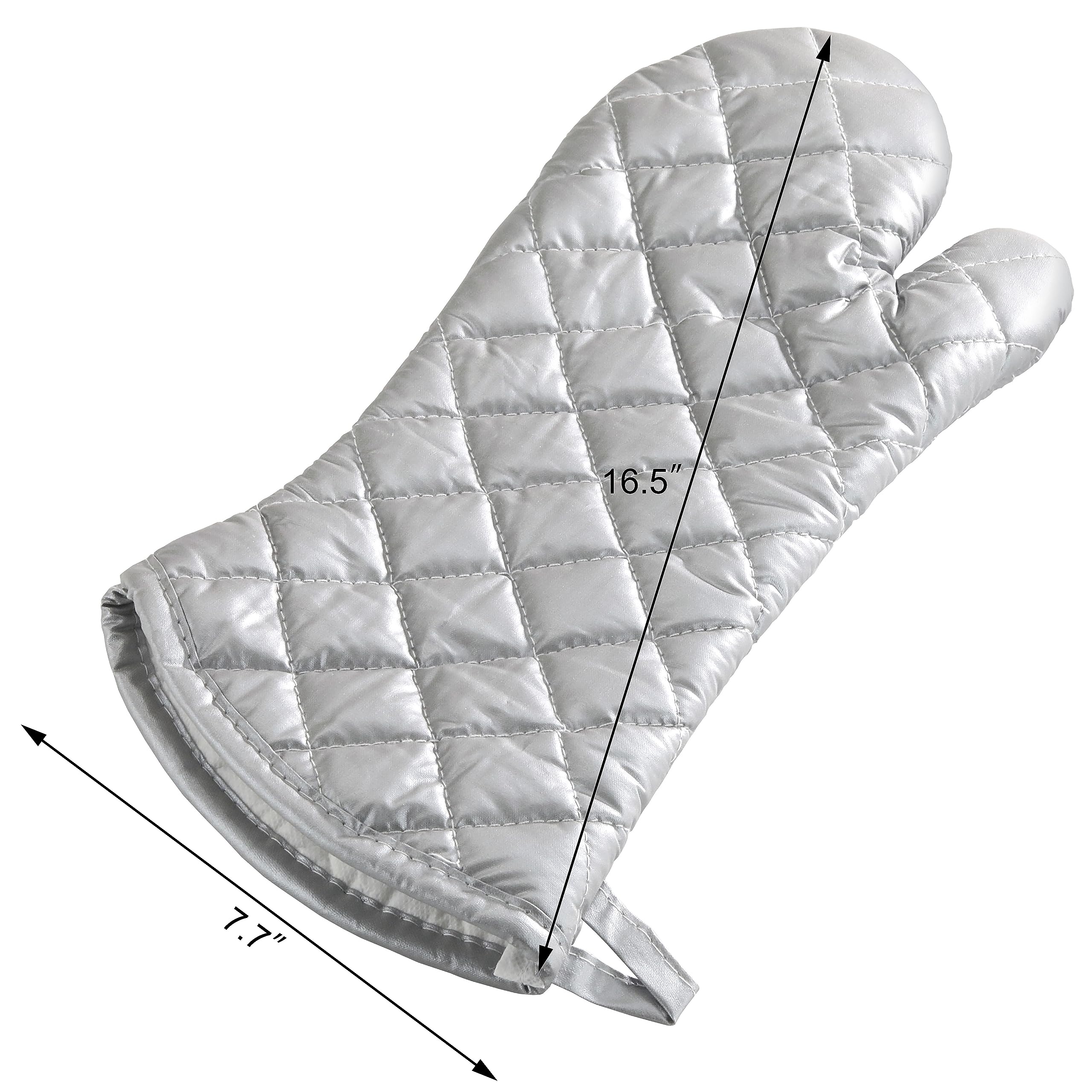 Premium Heat-Resistant Oven Mitts Set of 2 - 15-Inch Silver Interwoven Cloth & Silicone Gloves - Up to 400°F Protection for Baking, Grilling, Cooking - Ideal for Kitchen, BBQ & Food Service Use