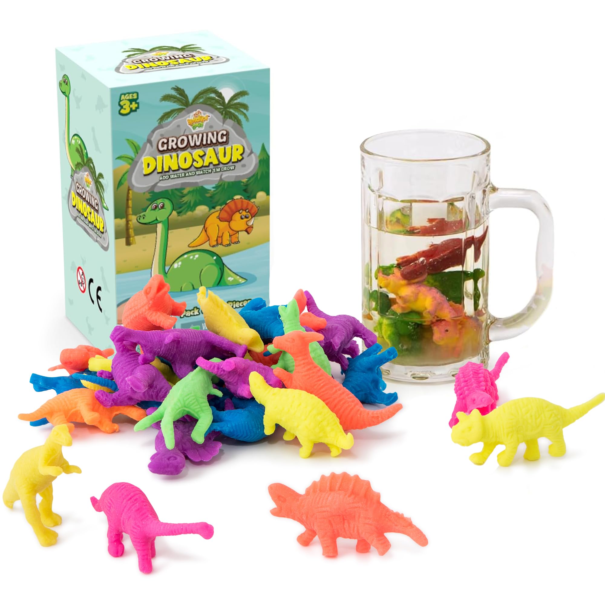 IPIDIPI Water Growing Dinosaur Toys for Kids - 30 Pack Multicolor Expanding Dino Eggs for Easter Basket Fillers, Birthday Party Favors, Stocking Stuffers & Classroom Rewards | STEM Science Experiment & Bath Time Fun