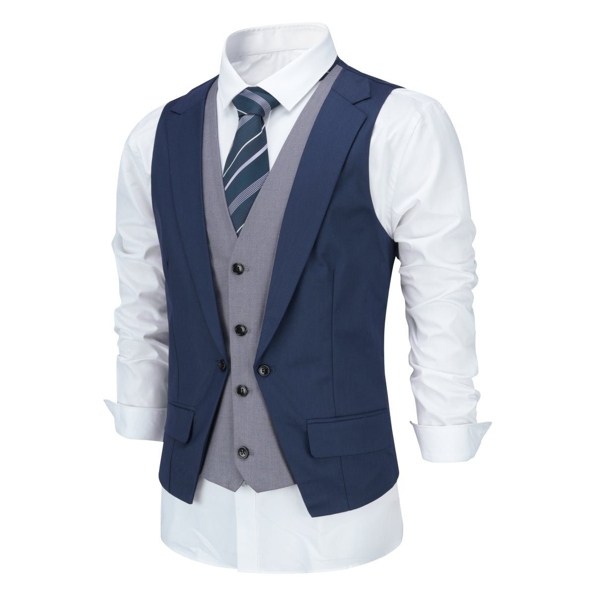 Men's Notch Lapel Patchwork Vest in Navy Blue - Stylish Layering Piece for Business Casual & Fall Fashion