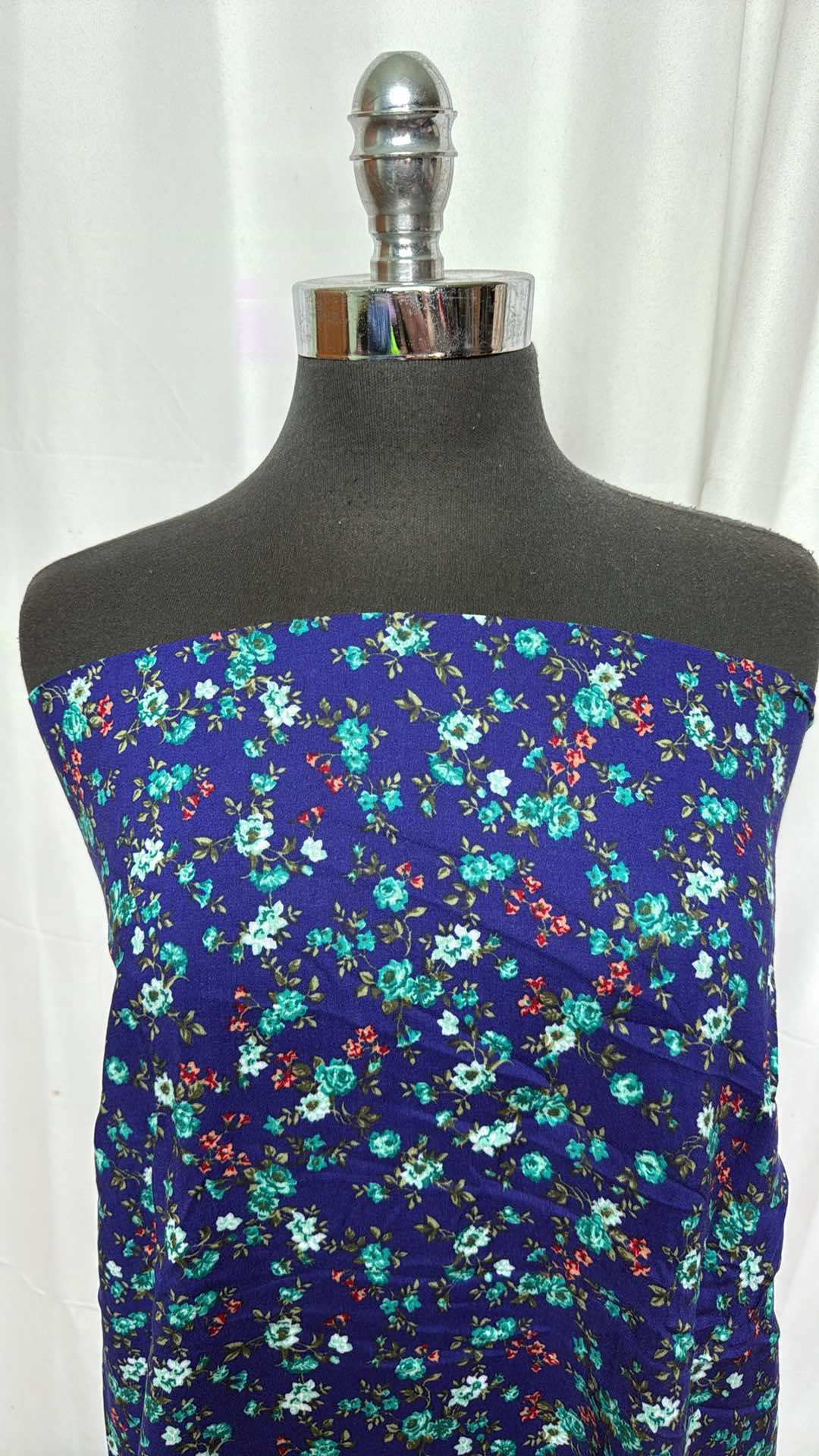 Blue Floral Rayon Challis Fabric - 2 Yard Cut - Perfect for Dresses, Skirts & DIY Sewing Projects