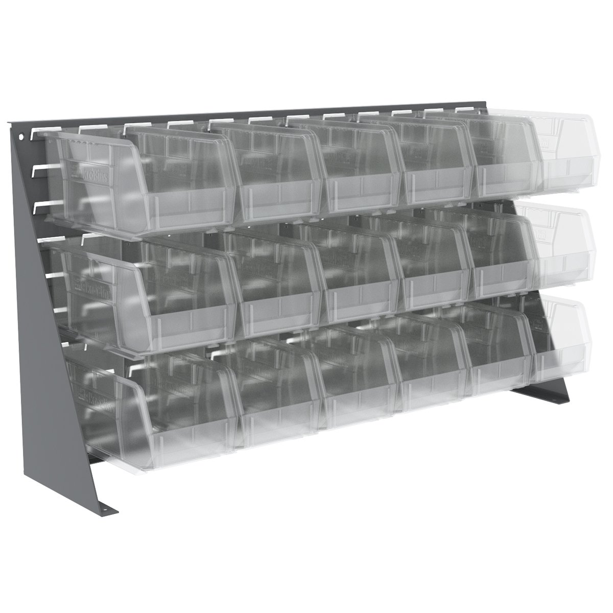 Akro-Mils 98636230SC 18-Bin Gray/Clear Plastic Storage Rack - Durable Shelving Unit for Garage, Workshop & Home Organization