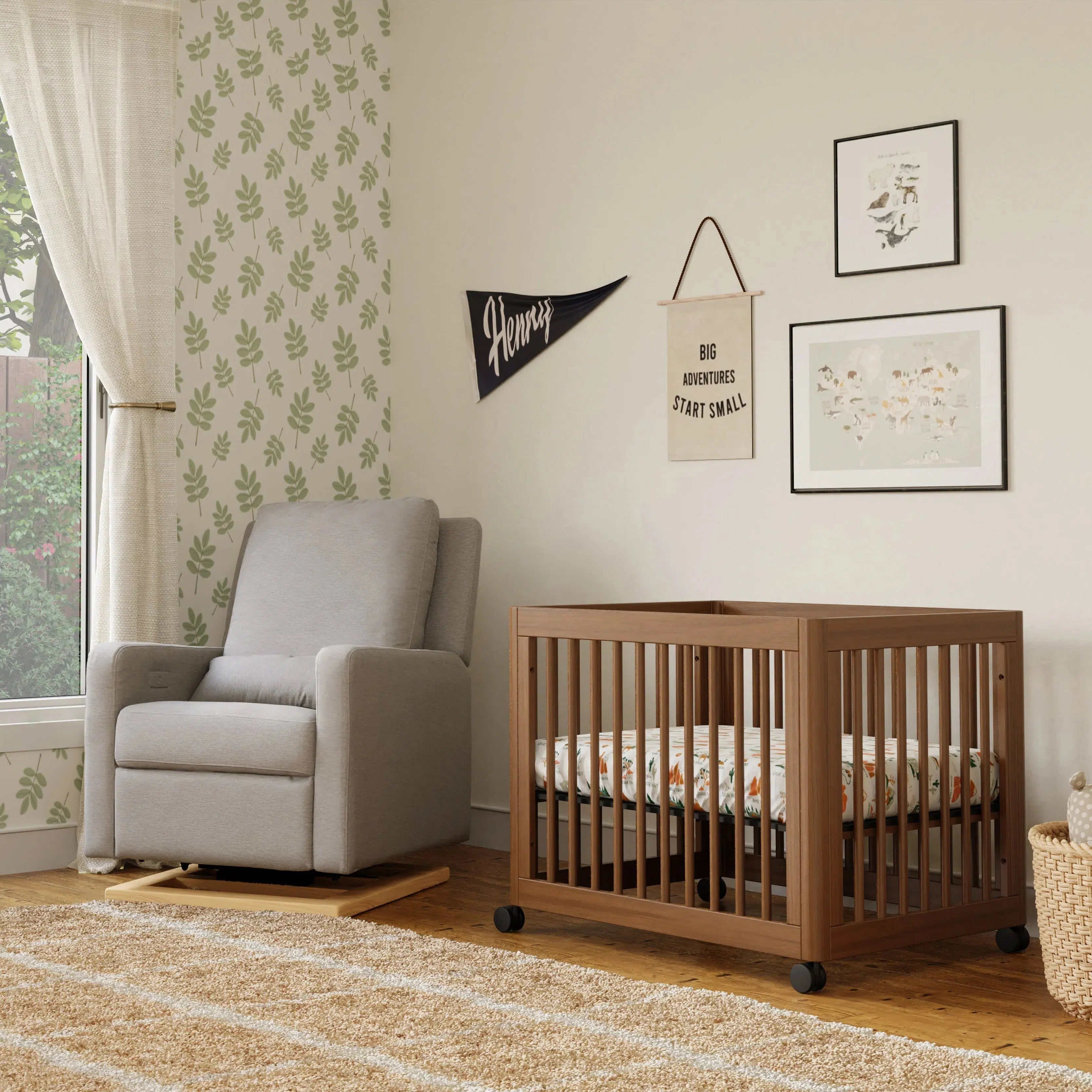 Babyletto Yuzu 8-in-1 Convertible Crib in Natural Walnut - Nursery to Toddler Bed for Safe & Stylish Baby Room Decor