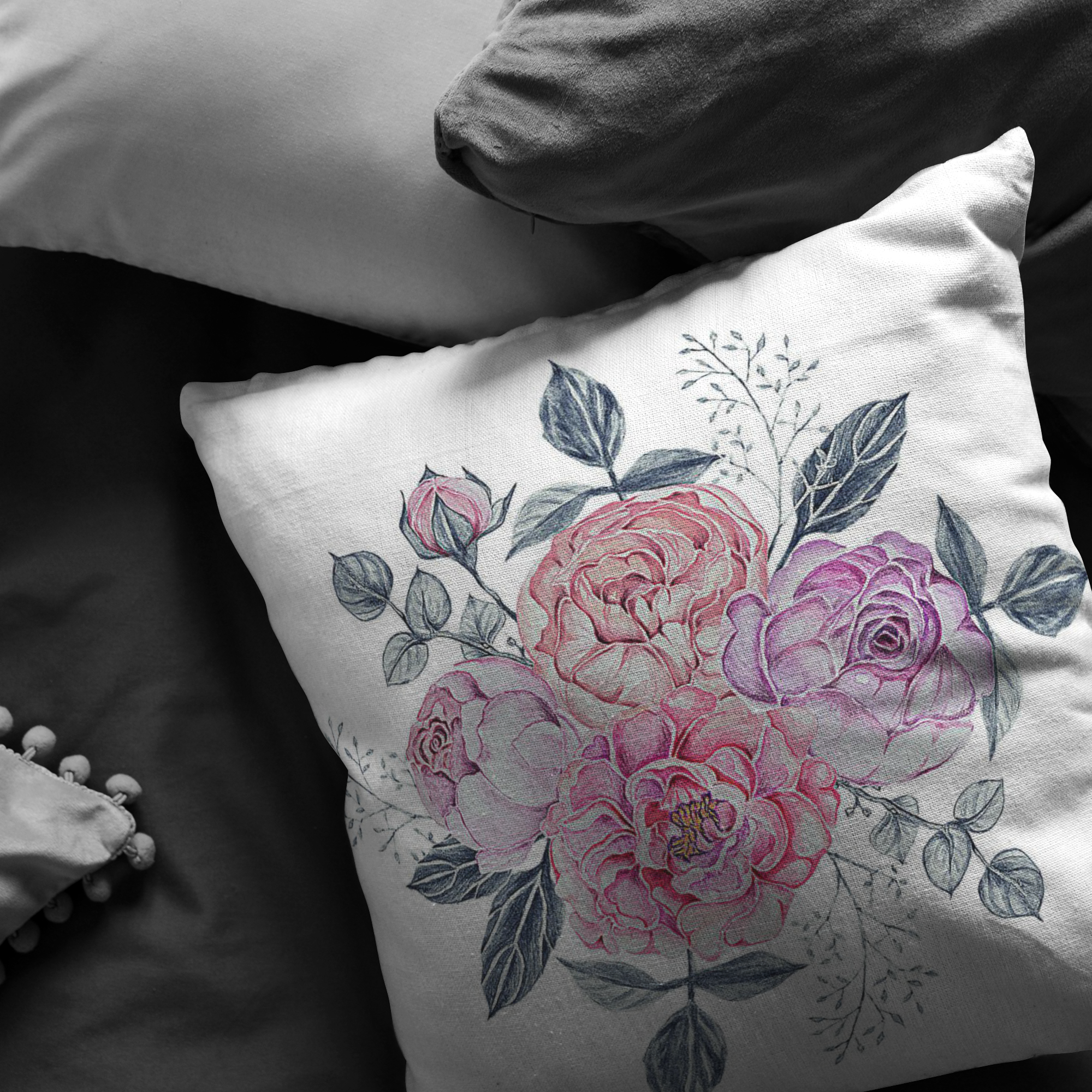 Floral Pastel Design Accent Pillow - Soft Decorative Throw Cushion for Sofa, Bed & Home Decor - Perfect for Living Room, Bedroom & Nursery