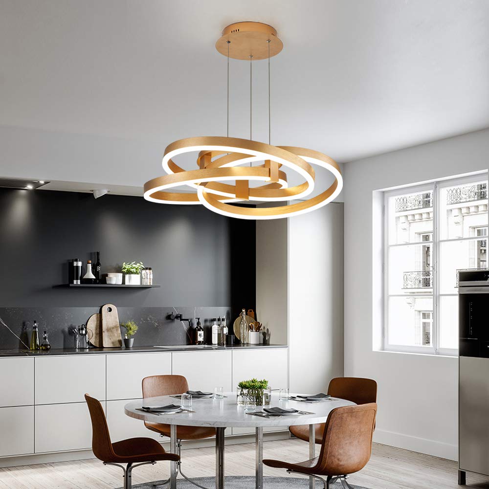 Maxax LED 3 Ring Chandelier - Modern Acrylic Pendant Light Fixture for Industrial Ceiling Lighting in Gold | Perfect for Bedroom, Living Room, Dining Room & Kitchen Island Decor | Creates Elegant Ambient Lighting for Home & Office Spaces