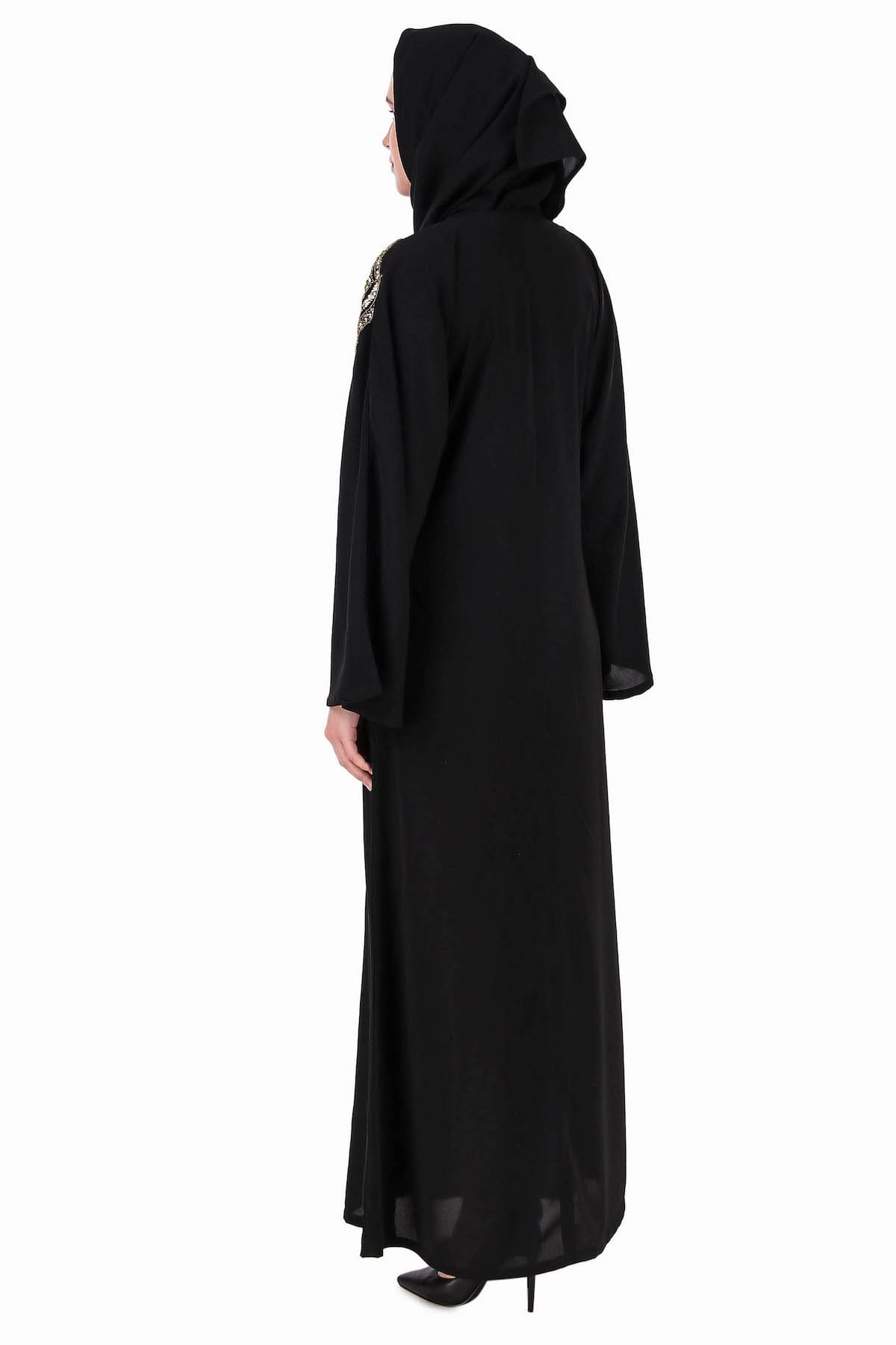 Elegant Front Open Hand Gold Leaf Embroidered Dubai Abaya Dress - Perfect for Islamic Prayer, Special Occasions & Modest Fashion