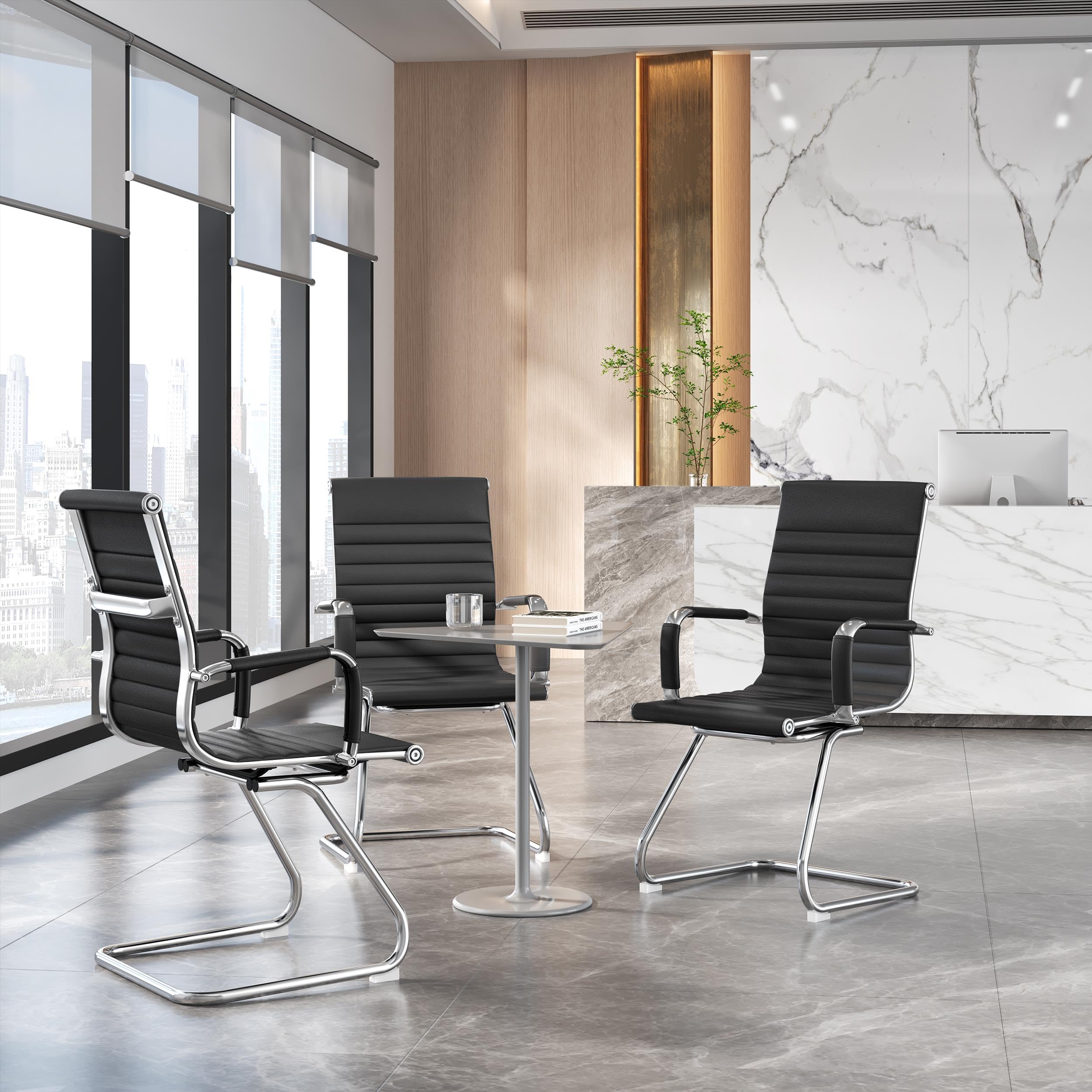 Yaheetech 6-Pack Black Faux Leather Office Guest Chairs - Mid Back Comfortable Reception Chairs for Conference Room, Waiting Area, Lobby, and Home Office - No Wheels, Durable & Stylish Seating Solution