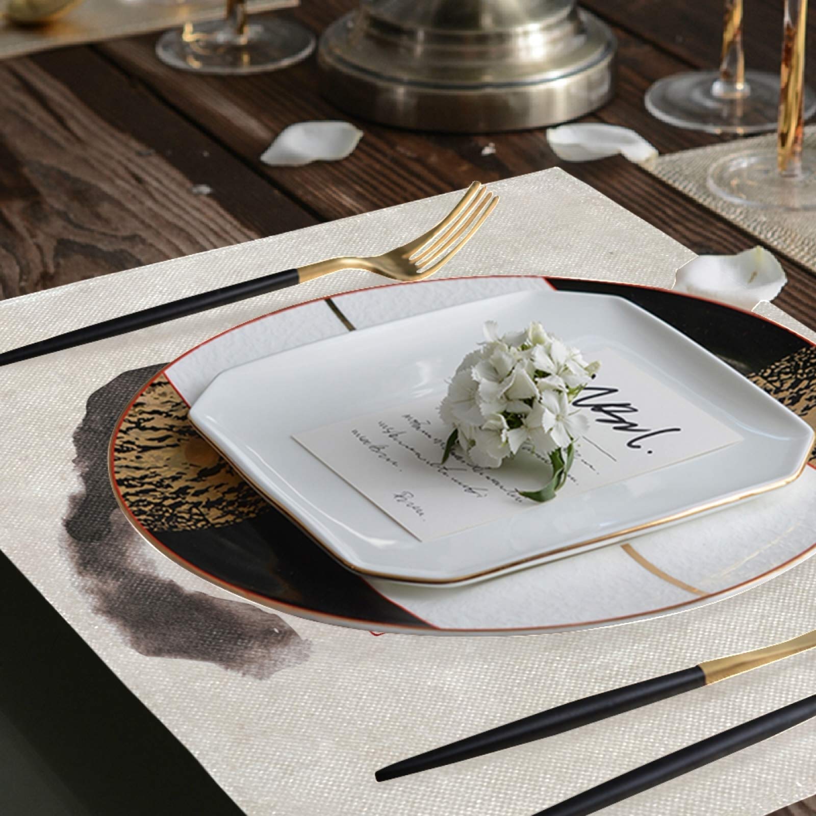 Retro Black Fluffy Cat & Dragonfly Placemats Set of 4 - Non-Slip Vinyl Table Mats 12x18 Inches for Dining Table, Kitchen Decor, Home Decoration - Perfect for Everyday Meals, Dinner Parties & Holiday Gatherings