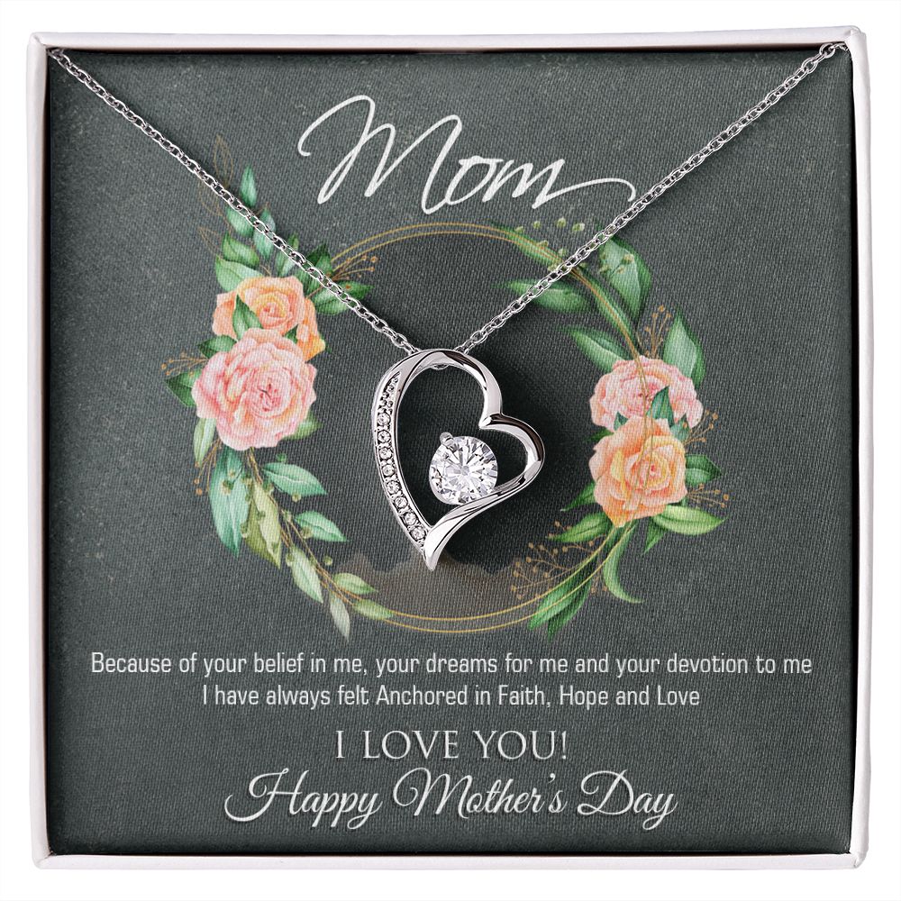 Mother's Day Gift - Sterling Silver Heart Necklace with Cubic Zirconia & Engraved Message - Perfect for Anniversary, Birthday & Valentine's Day
