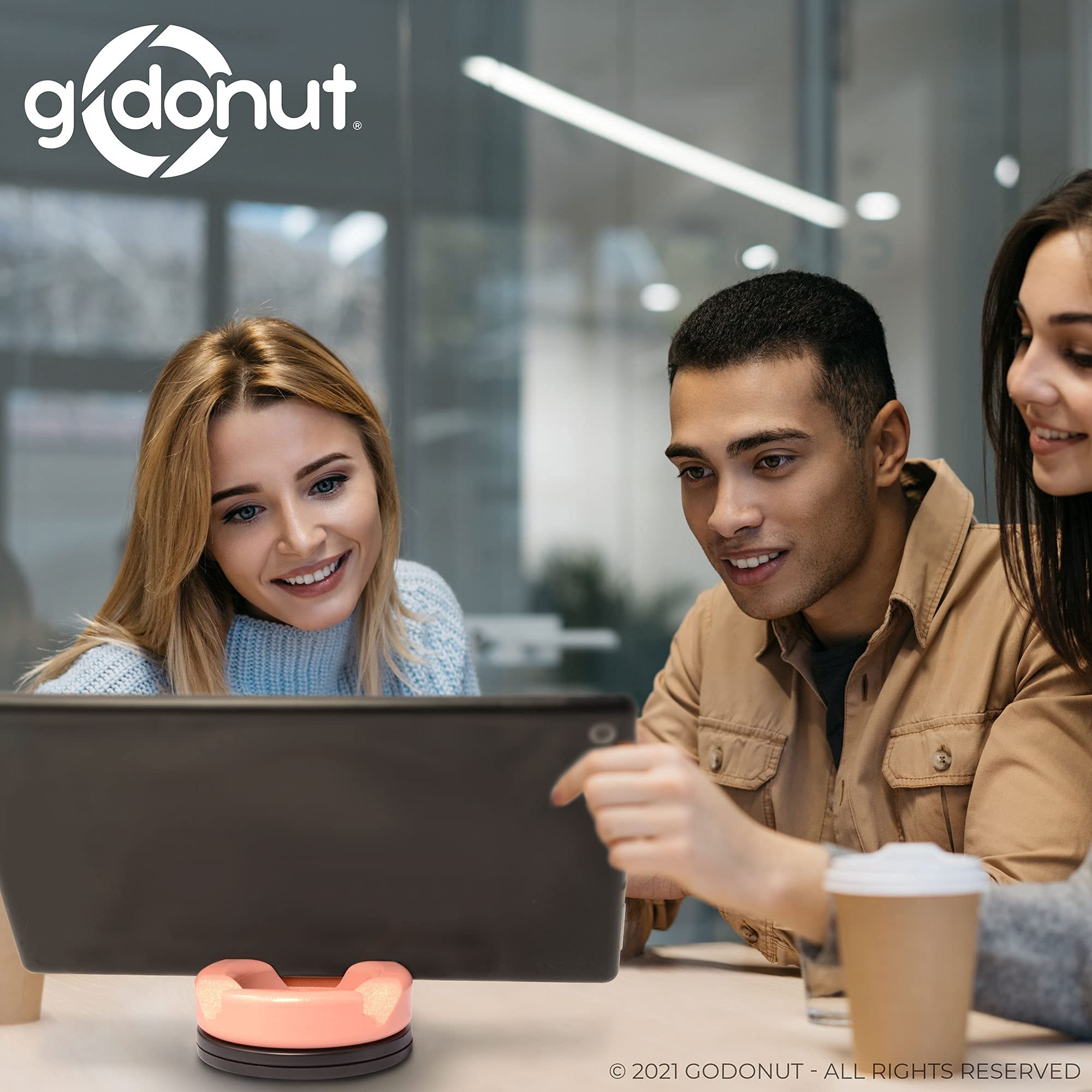 GoDonut 360° Rotating Phone Stand - Adjustable Phone Holder & iPad Stand for Desk - Compatible with iPhone, Samsung, Kindle, Tablets & Most Smartphones - Black (Perfect for Work, Study, Video Calls & Hands-Free Viewing)