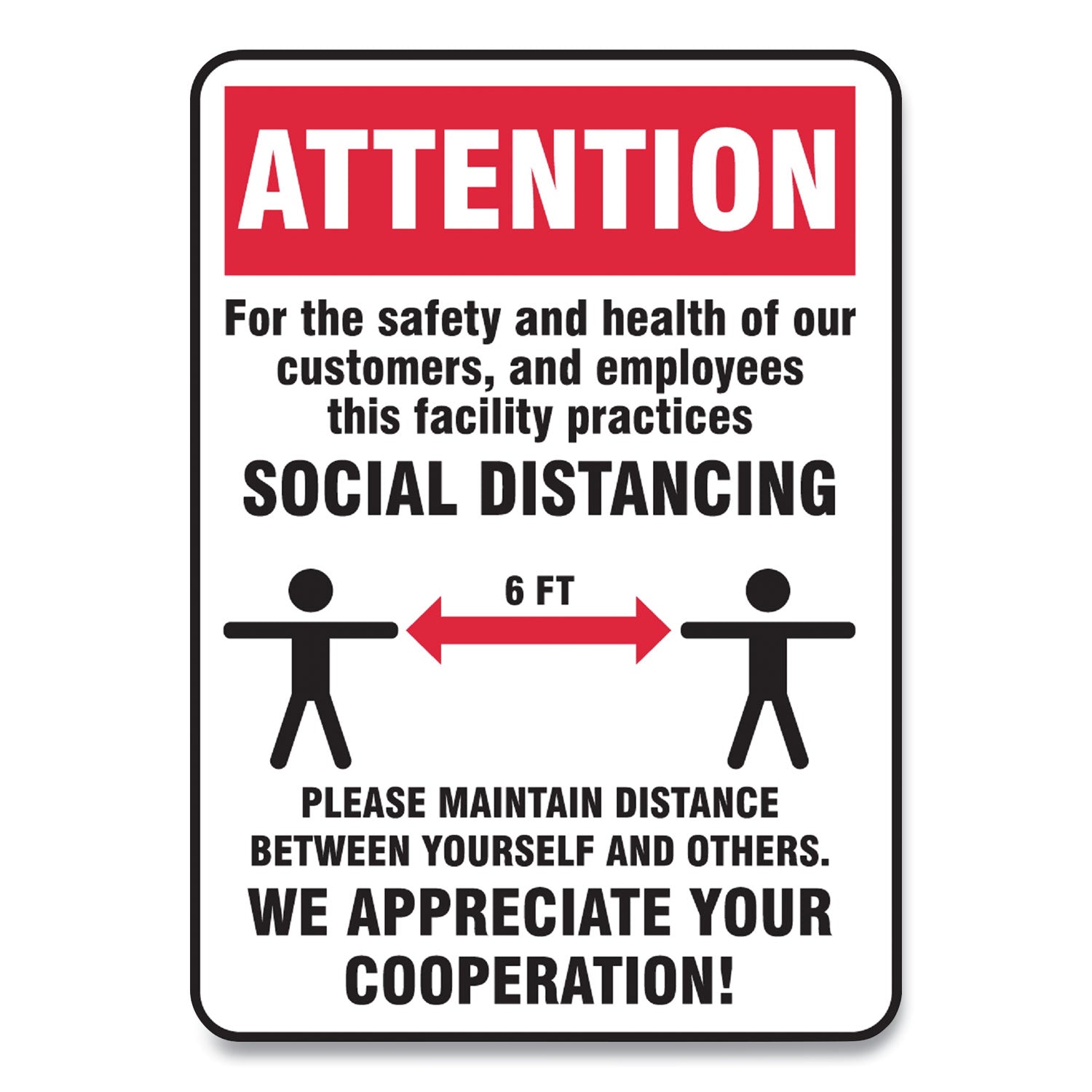 Accuform® Social Distance Signs 10x14 Inch - Wall Mounted for Customer & Employee Safety - Red/White with Human Silhouettes & Arrows - 10 Pack - Ideal for Retail Stores, Offices & Public Spaces
