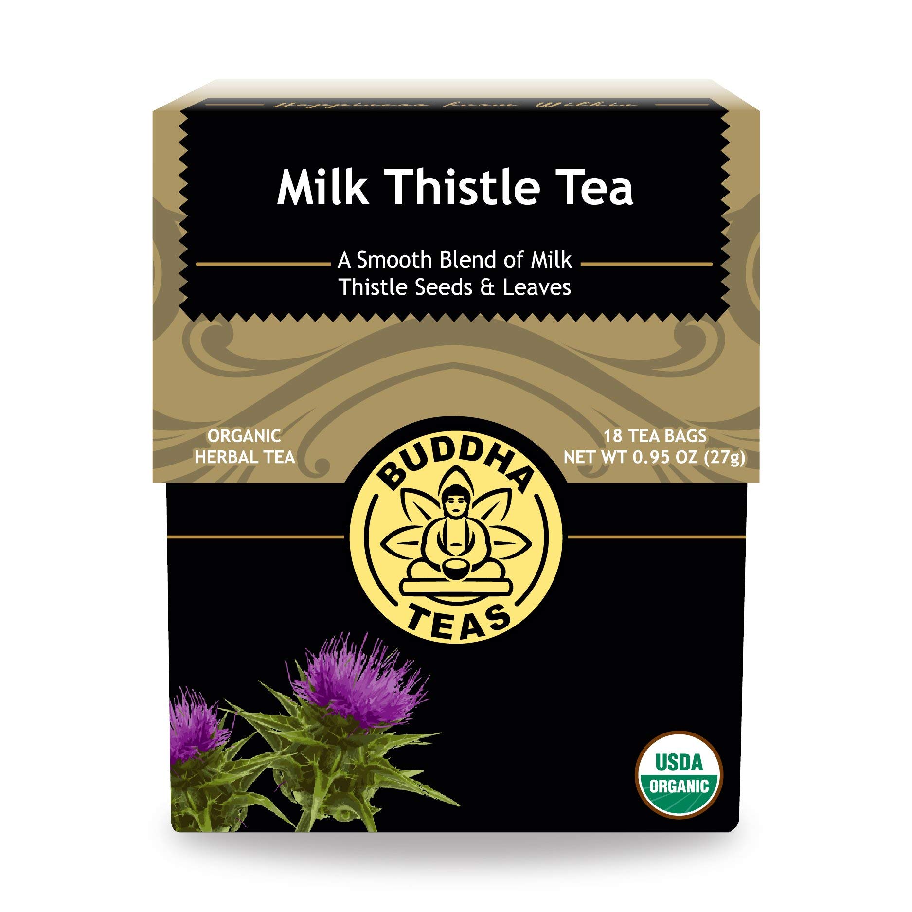 Organic Milk Thistle Tea by Buddha Teas - OU Kosher, USDA & CCOF Certified, 18 Bleach-Free Tea Bags | Supports Liver Health & Detox, Perfect for Daily Wellness & Relaxation