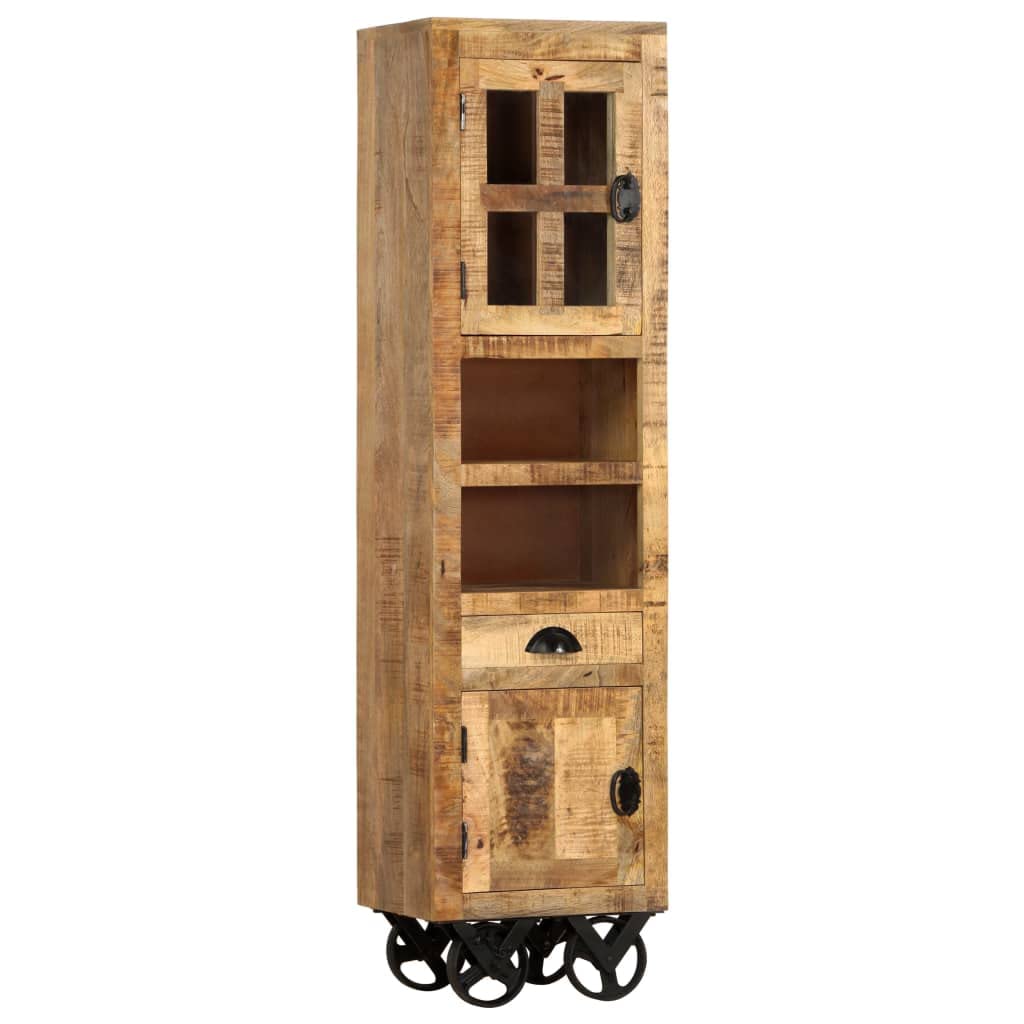 **Modern 5-Drawer Dresser for Bedroom & Living Room - Solid Mango Wood Storage Tower with Wheels, 15