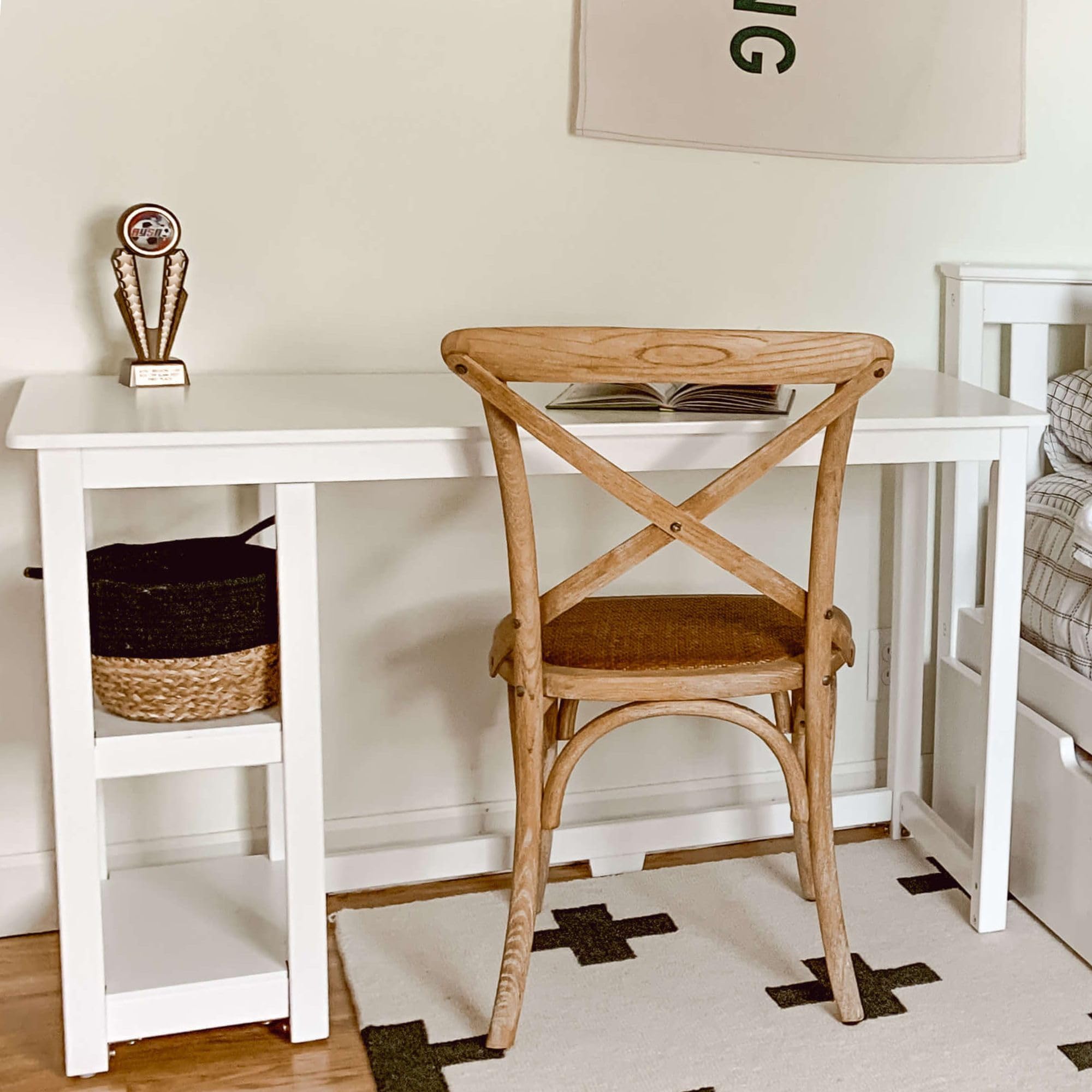 Max & Lily 47 Inch Solid Wood Study Desk with Storage Shelves - White - Perfect for Home Office, Kids Room, and Dormitory Organization