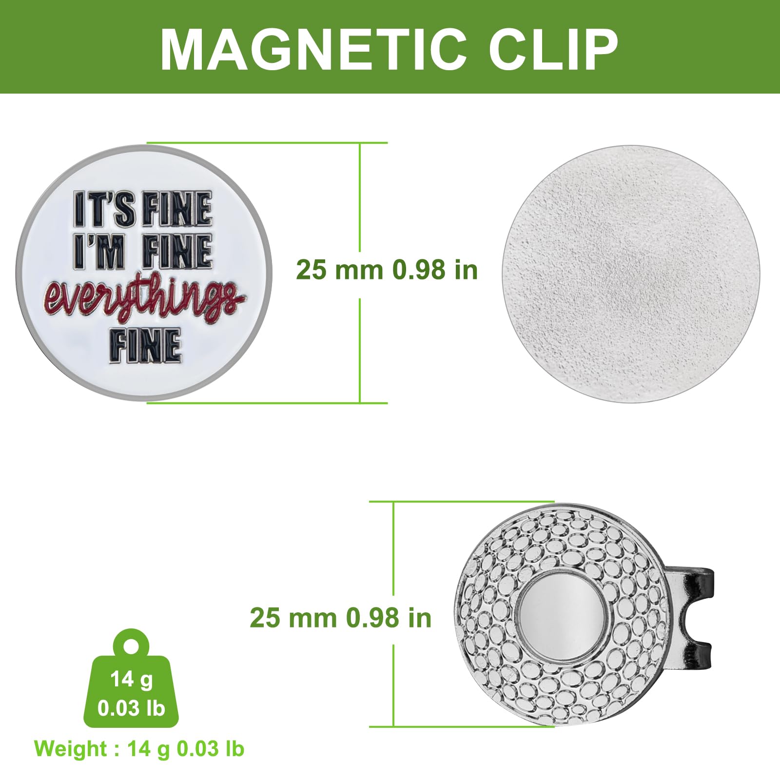 ZZHAO Magnetic Golf Ball Marker with Hat Clip - 25mm Funny Golf Accessory for Men | Perfect Golf Gifts & Tournament Essentials
