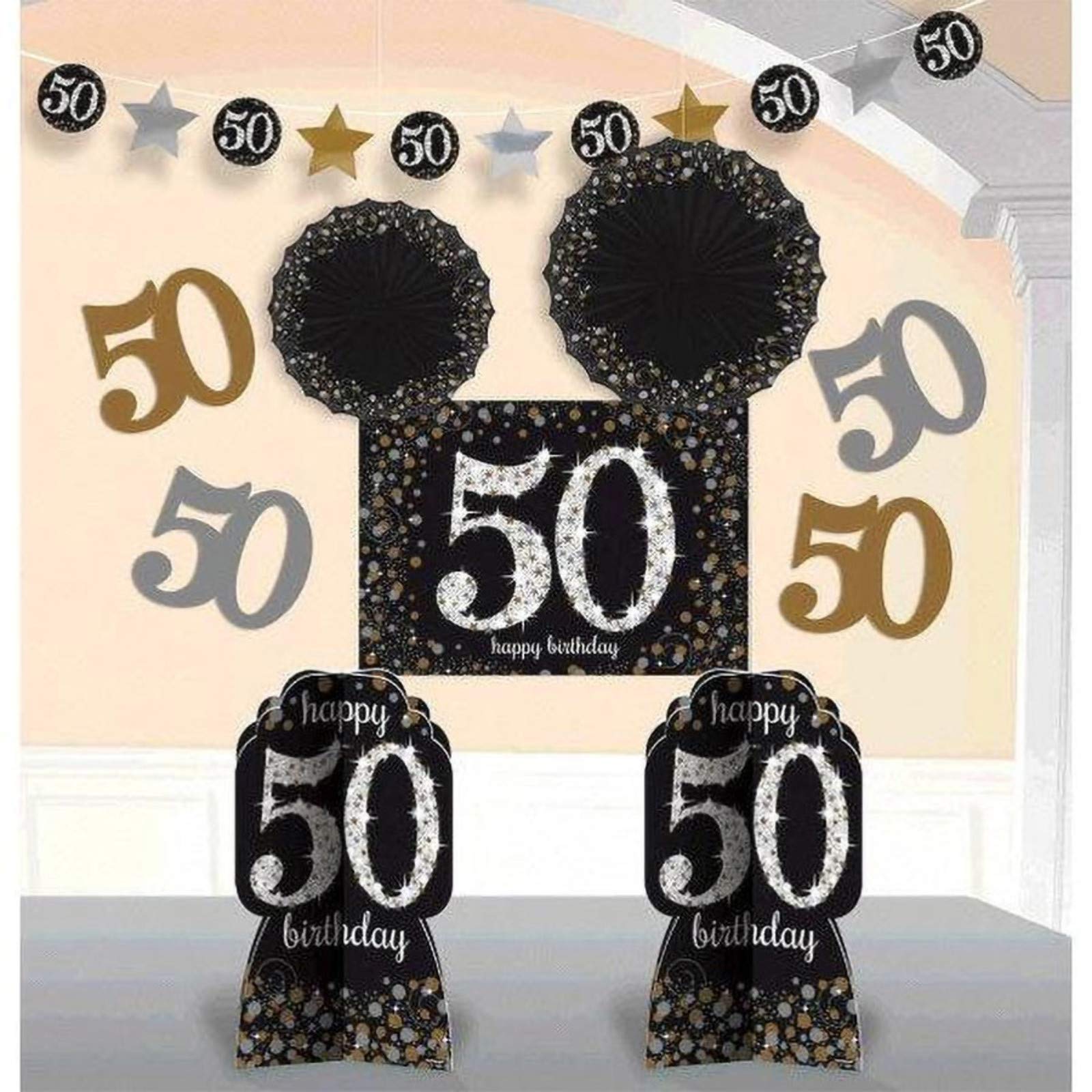 50th Birthday Party Decorations Kit - Elegant Black, Silver & Gold Sparkling Decor (1 Piece) | Perfect for Milestone Celebrations, Anniversaries & Special Occasions
