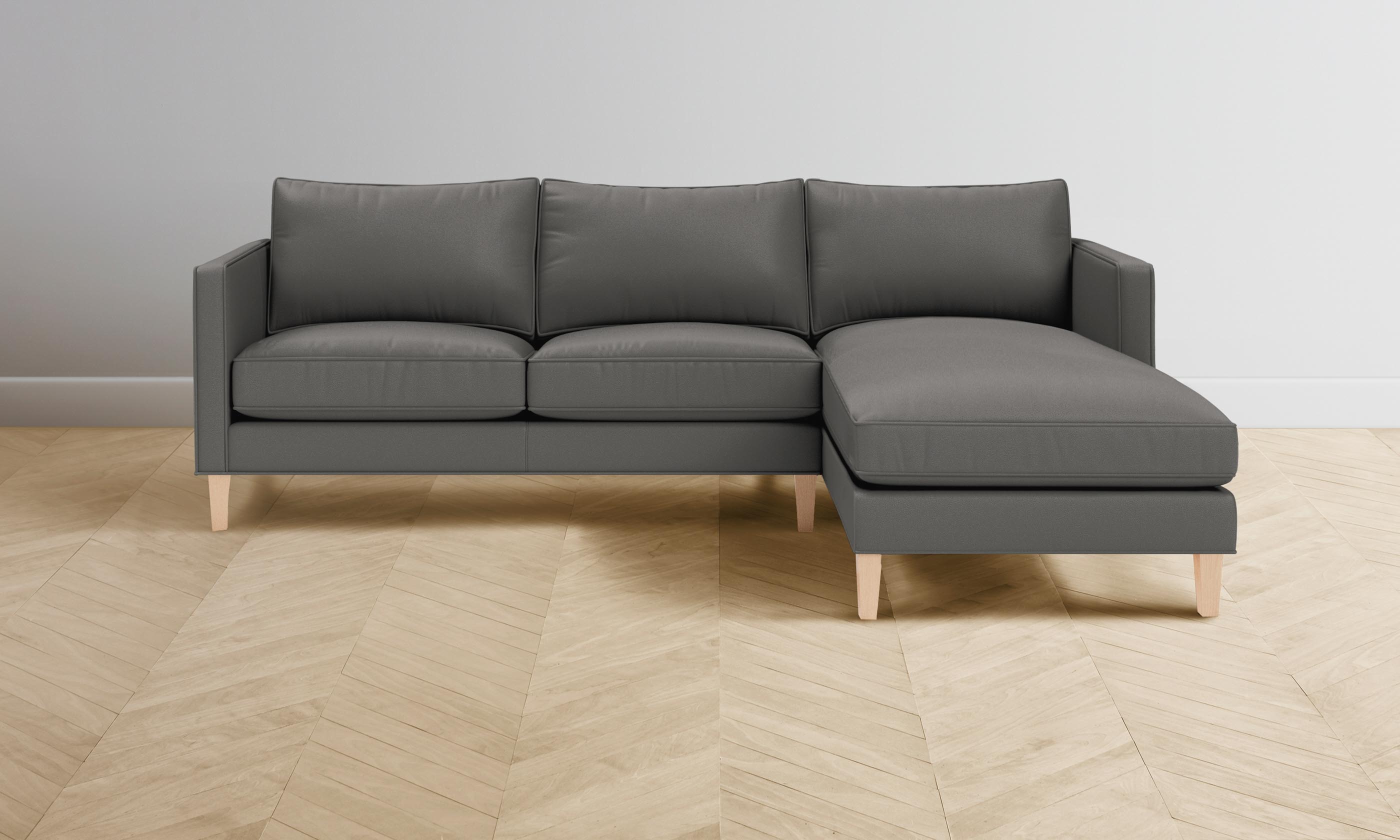 Premium Crosby Sectional Sofa - Genuine Pebbled Leather in Ash Gray - Perfect for Living Rooms, Lounges & Home Theaters