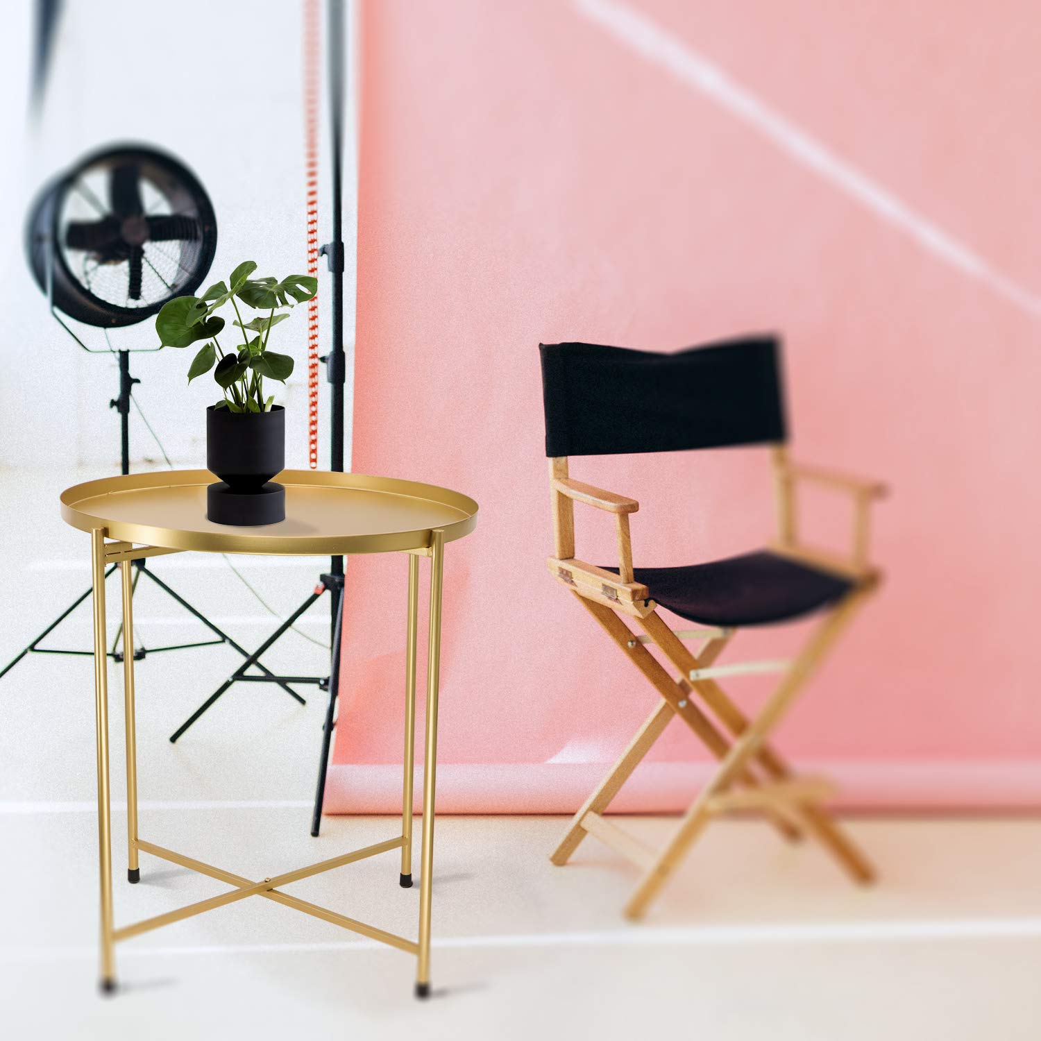 Round Metal End Table with Tray - 18.1