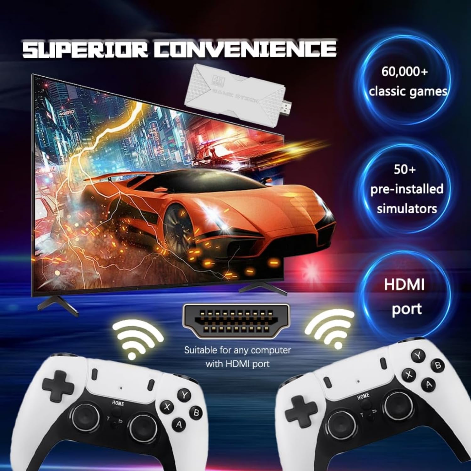Lumillary Retro Gaming Stick - 60,000 Classic Games, 4K Plug & Play Console with 256GB Storage | Perfect for Family Game Nights & Nostalgic Entertainment
