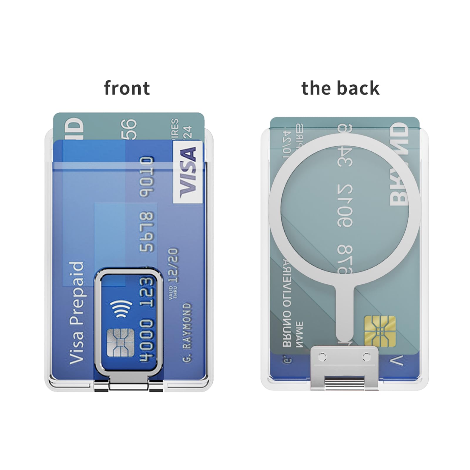 Magnetic Card Holder for iPhone 15/14/13/12 Pro Max - Magsafe Compatible Phone Wallet with Metal Stand & Clear Design (Silver) - Perfect for Hands-Free Viewing & Secure Card Storage
