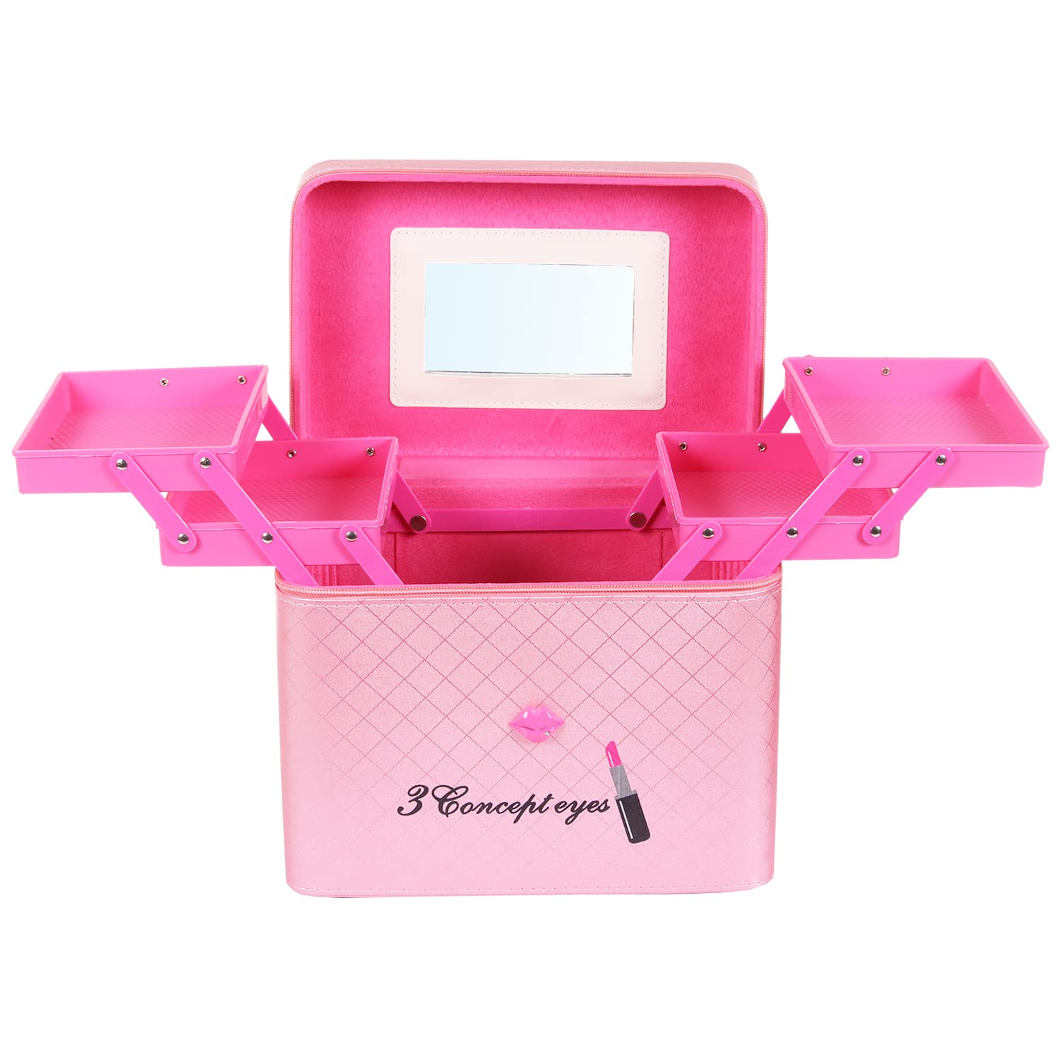 RONTENO 18cm Makeup Vanity Box with Mirror - Pink Cosmetic Travel Bag for Women | Home & Travel Use