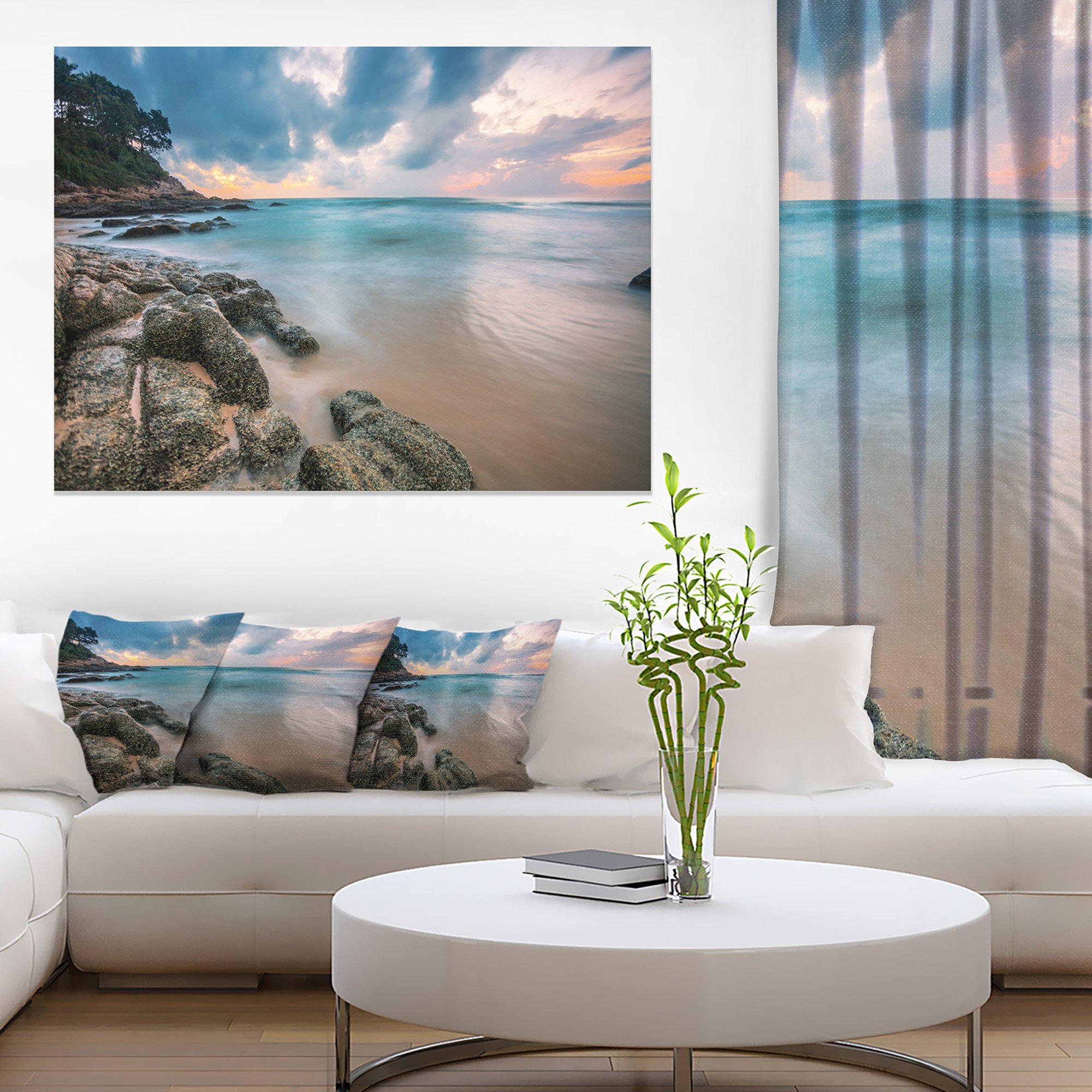 Extra Large Tropical Sunset Beach Seascape Canvas Wall Art - Stunning Ocean View Painting for Living Room, Bedroom & Office Decor