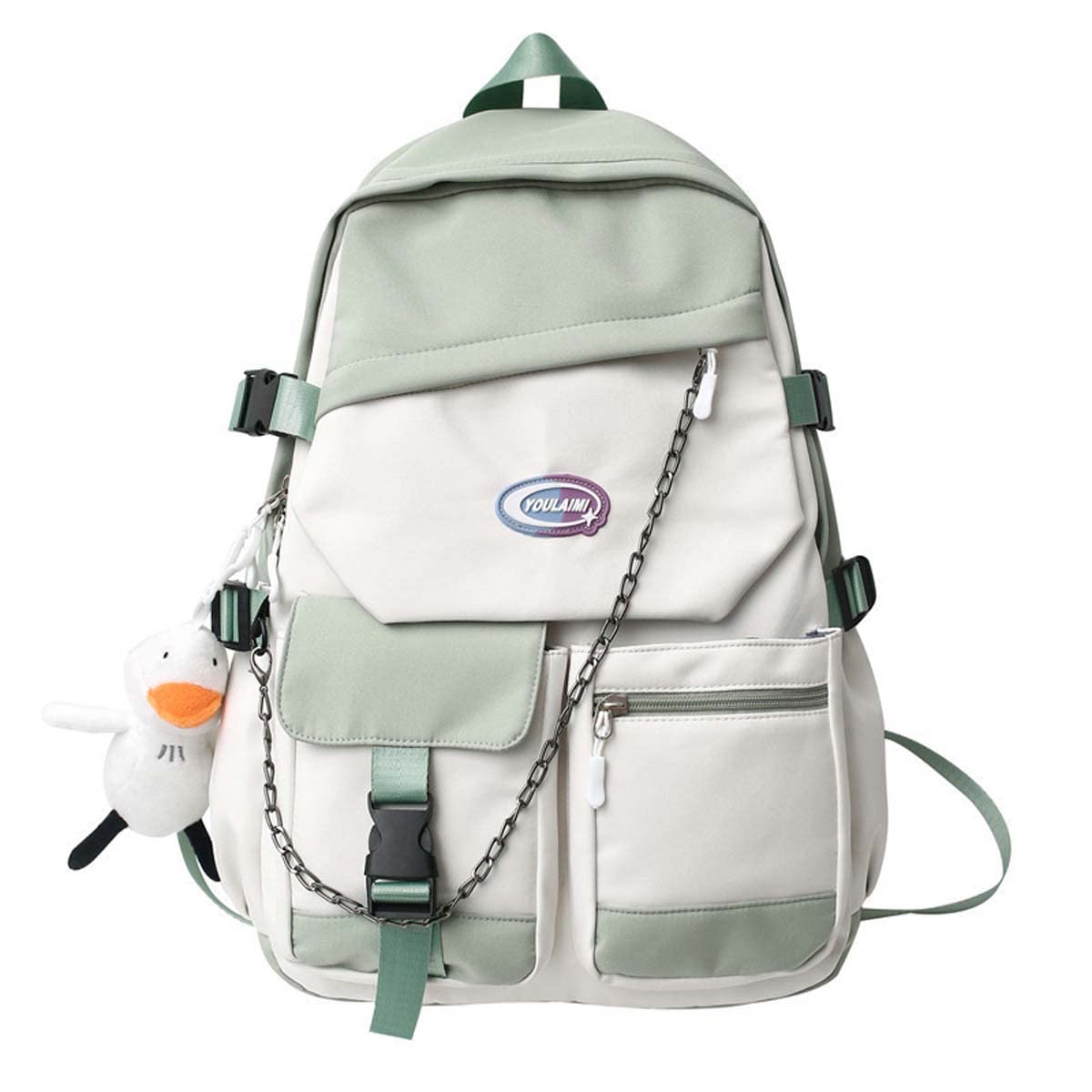 Cute Aesthetic Kawaii Backpack - Stylish Tooling Design School Bag for Girls & Teens (Green) - Perfect for School, Travel & Everyday Use