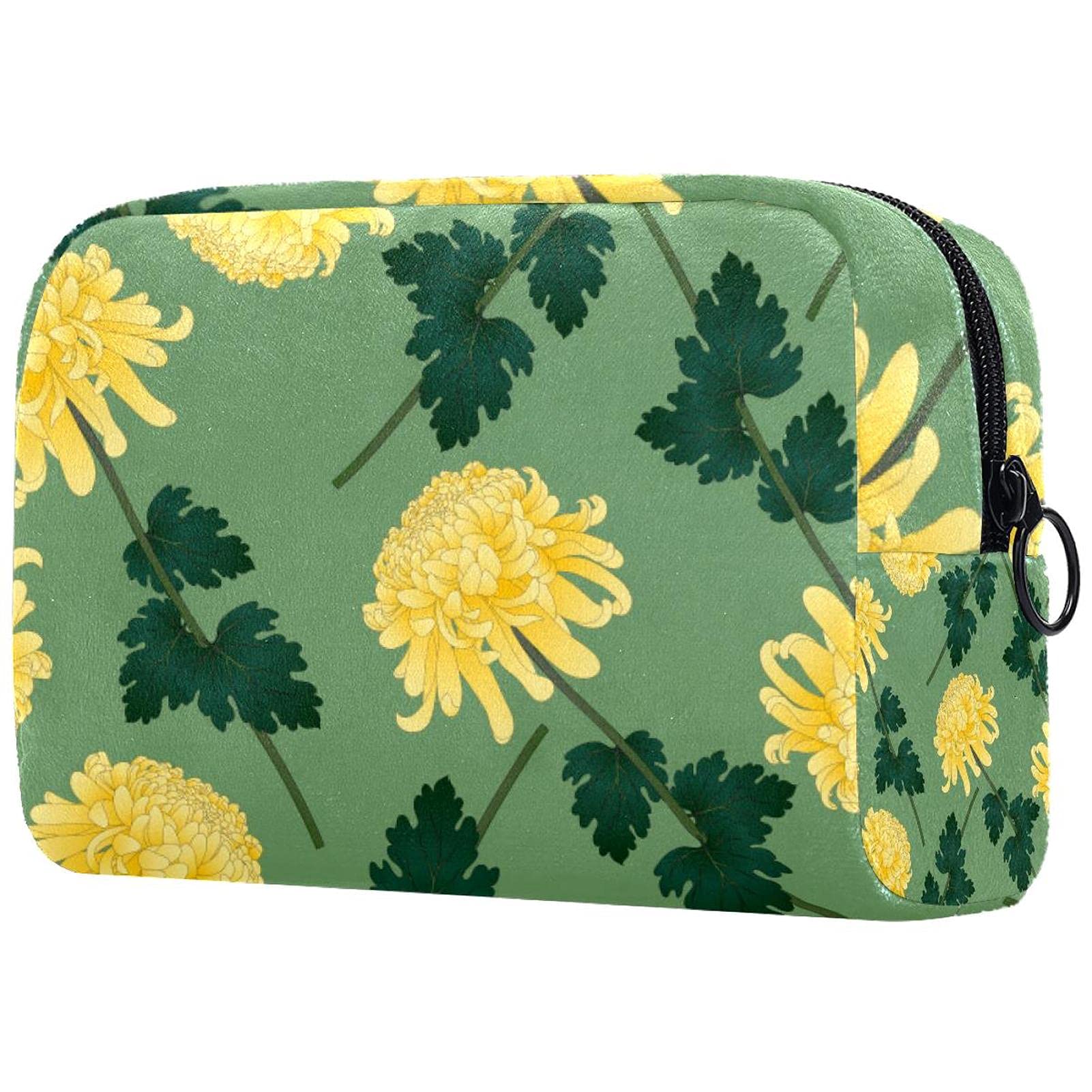 Large Flower Yellow Cosmetic Bag for Women - Travel Makeup & Toiletry Organizer with Zipper - Perfect for Vacation & Daily Use