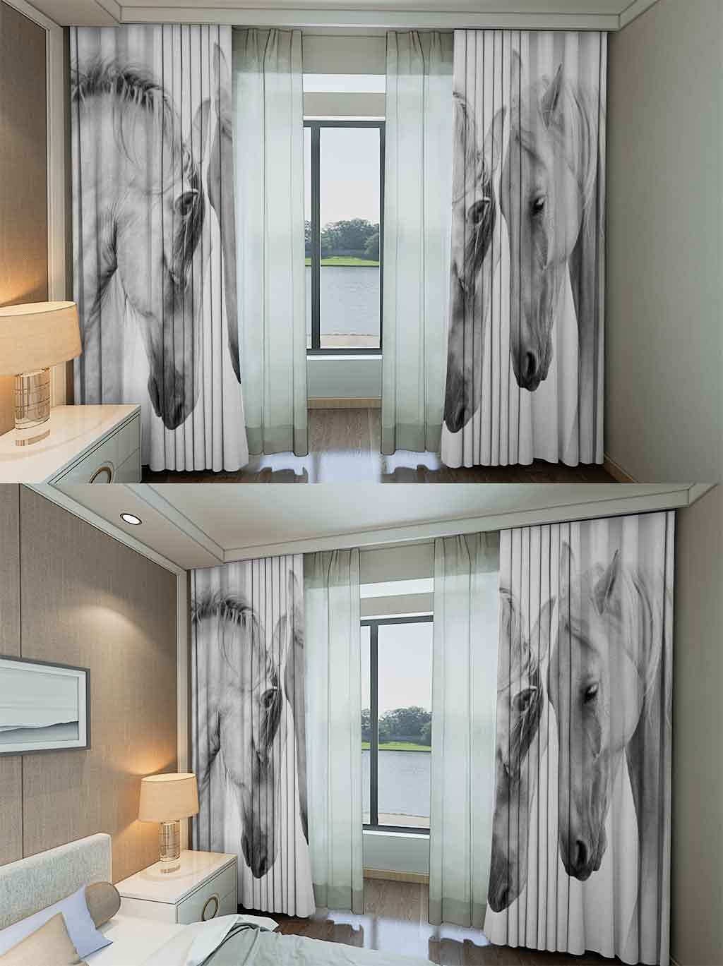 Galloping Horses 3D Window Curtains for Bedroom & Living Room - 52x90 Inch Wild Animal Print Drapes, Farmhouse Decor for Boys, Girls & Couples - Perfect for Wildlife Theme, Kids Room & Country Style Homes
