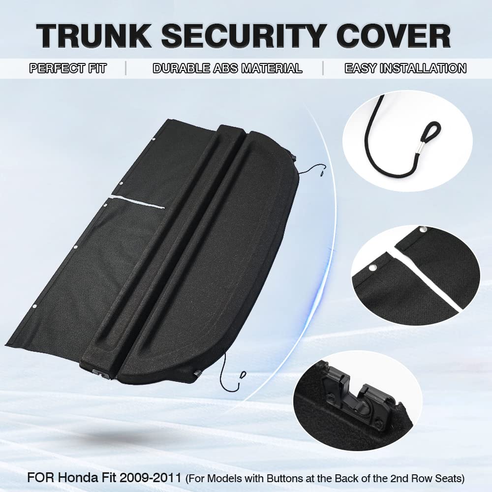 Powerty Cargo Cover for Honda Fit 2009-2011 | Trunk Organizer, Security Shield & Shade | Heavy-Duty Load Bearing | Perfect for Road Trips, Grocery Hauling & Vehicle Protection