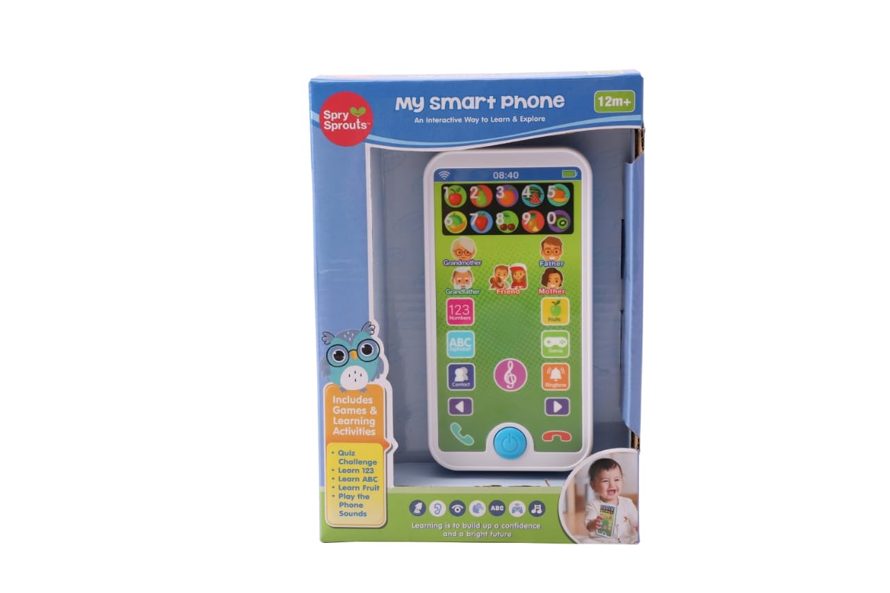 Skywin Kids Toy Phone - Realistic Blue Educational Cell Phone for Toddlers 1-3, 7 Interactive Functions, Fake Smartphone for Early Learning, Perfect for Home, Travel & Preschool Play