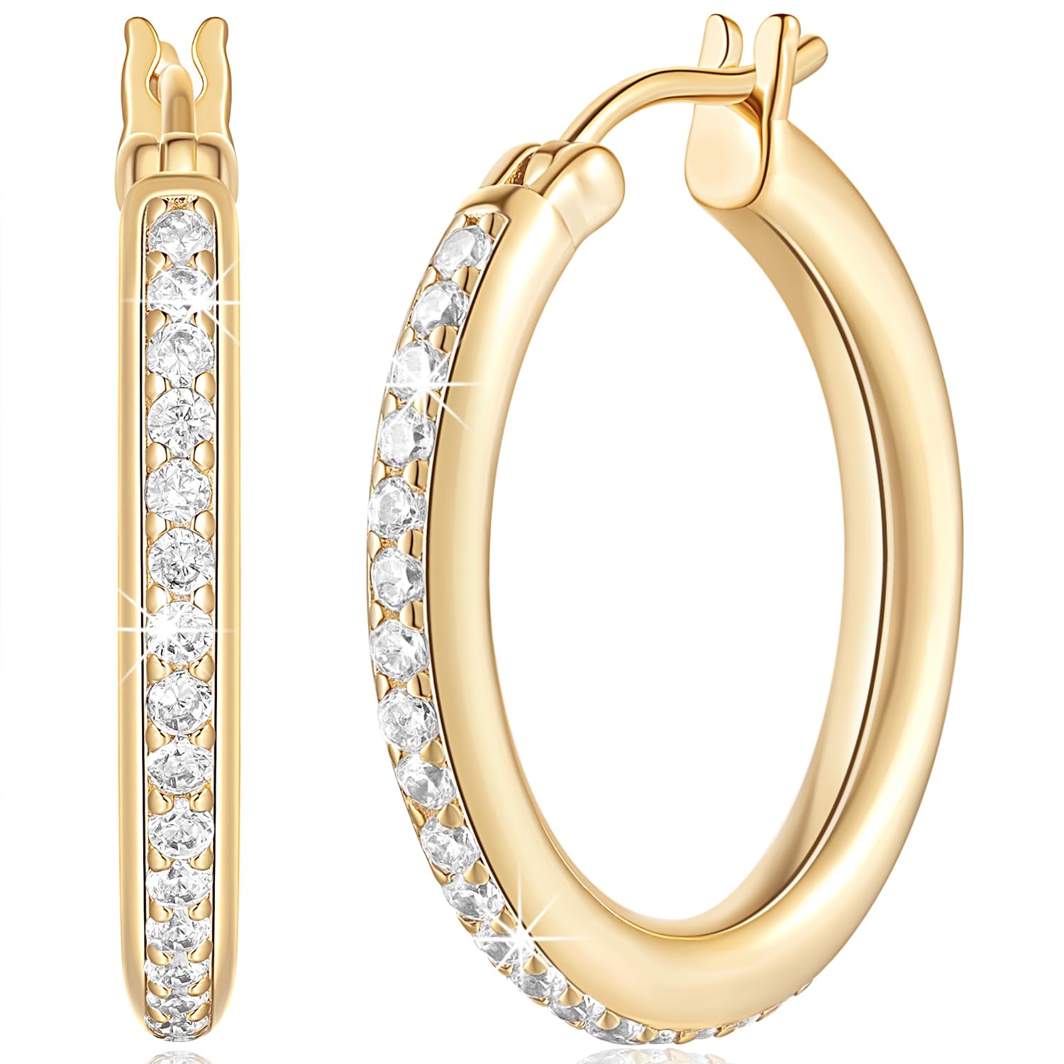 14K Gold Hoop Earrings for Women - U-Shaped & Circle Cubic Zirconia Earrings (25mm & 35mm) | Elegant Everyday Jewelry for Work, Parties & Special Occasions