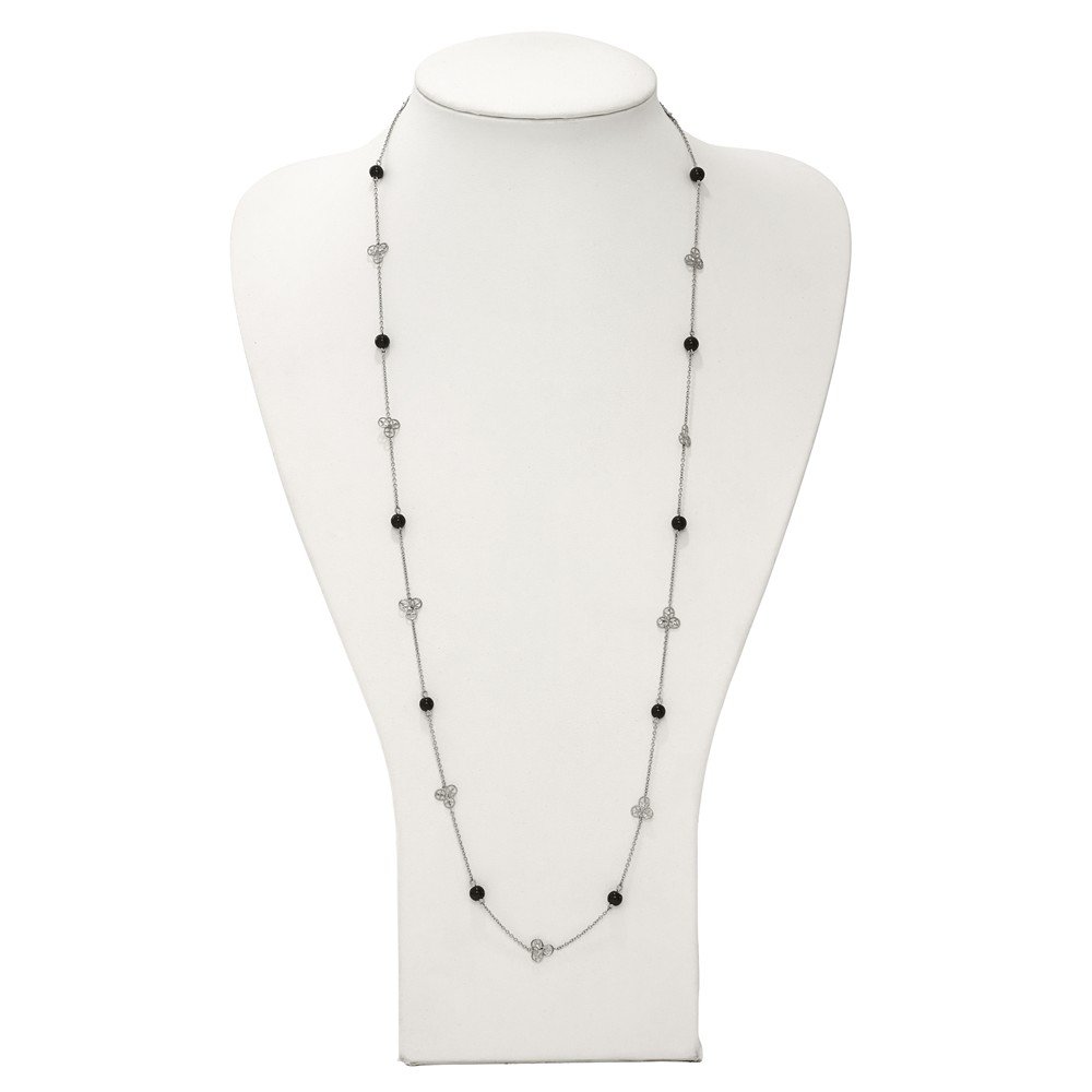 Premium Solid Stainless Steel Black Acrylic Bead Necklace Chain - 33 Inch Unisex Jewelry for Men & Women | Perfect for Everyday Wear, Parties, and Gifts
