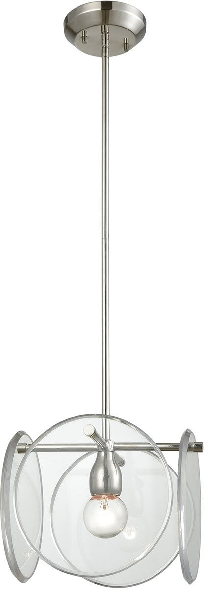 11W Modern Disco Pendant Light with Clear Acrylic Panels - Polished Nickel Finish for Dining Room, Bar, or Lounge Lighting Decor