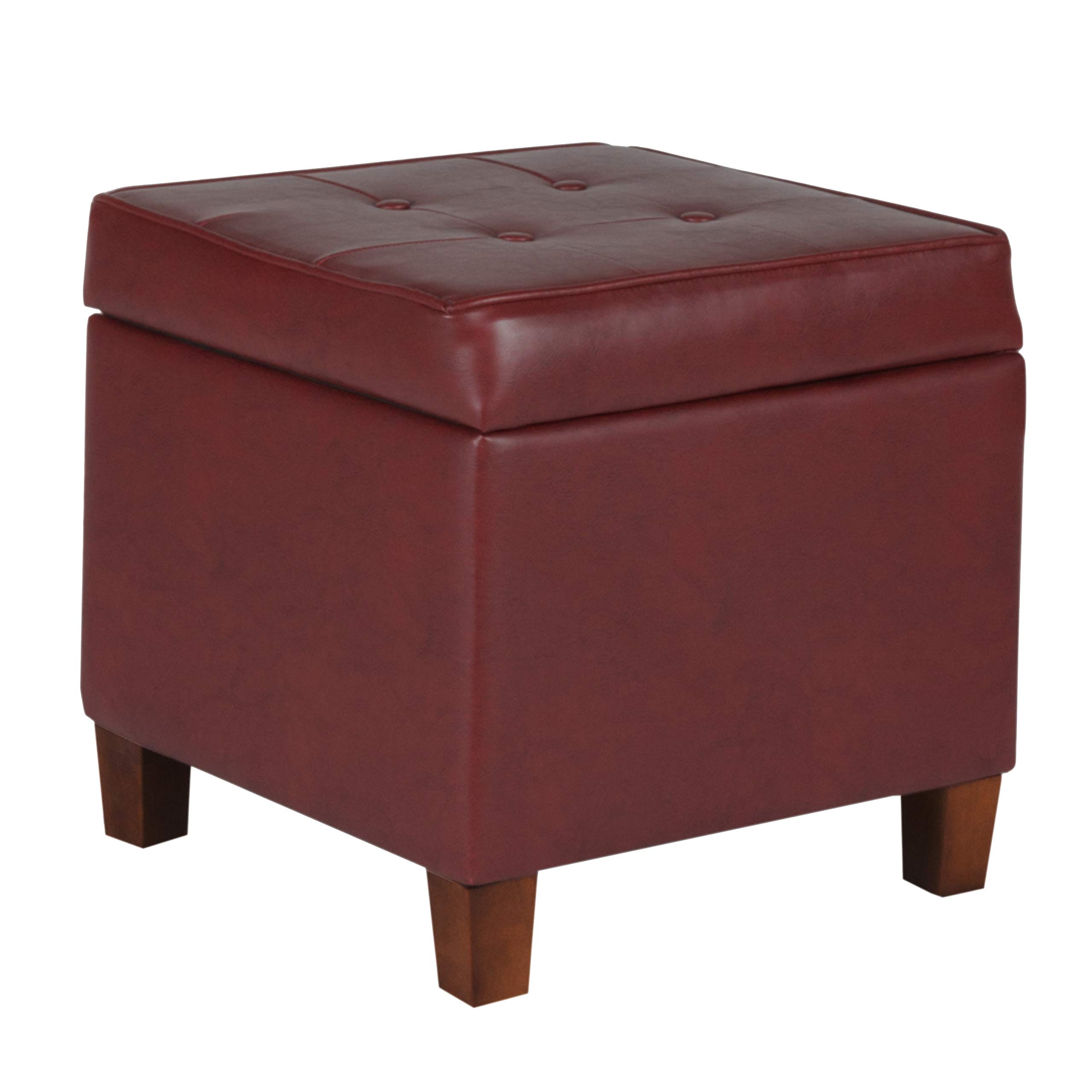 HomePop Red Faux Leather Storage Ottoman Bench - Foldable Footrest with Hidden Storage Compartment, Perfect for Living Room, Bedroom or Entryway Organization