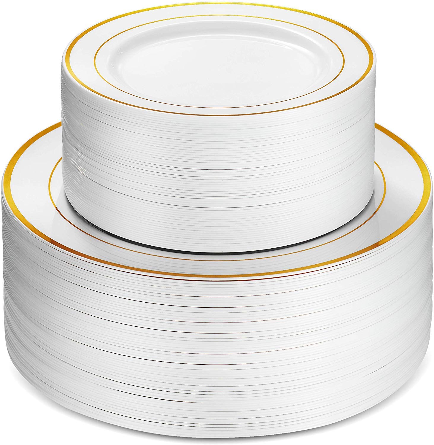 Munfix 600-Piece Disposable Plastic Dinnerware Set - 100 Gold Rimmed 10